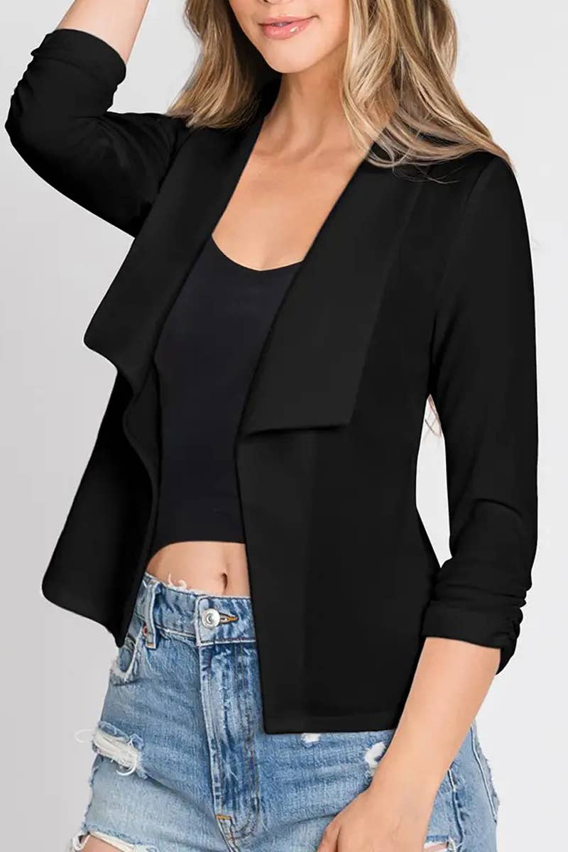 Women’s Pleated 3/4 Sleeve Linen Blazer