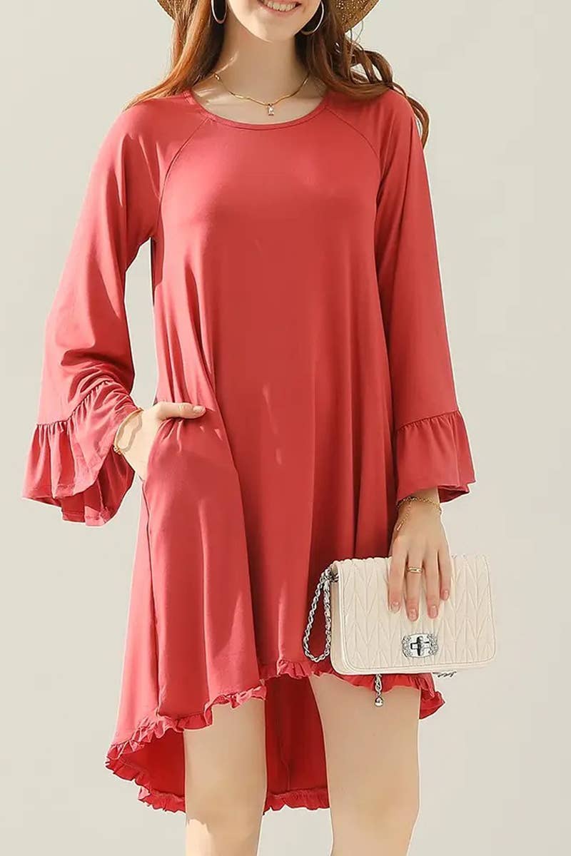 Women’s Ruffle Sleeve Midi Dress Pockets