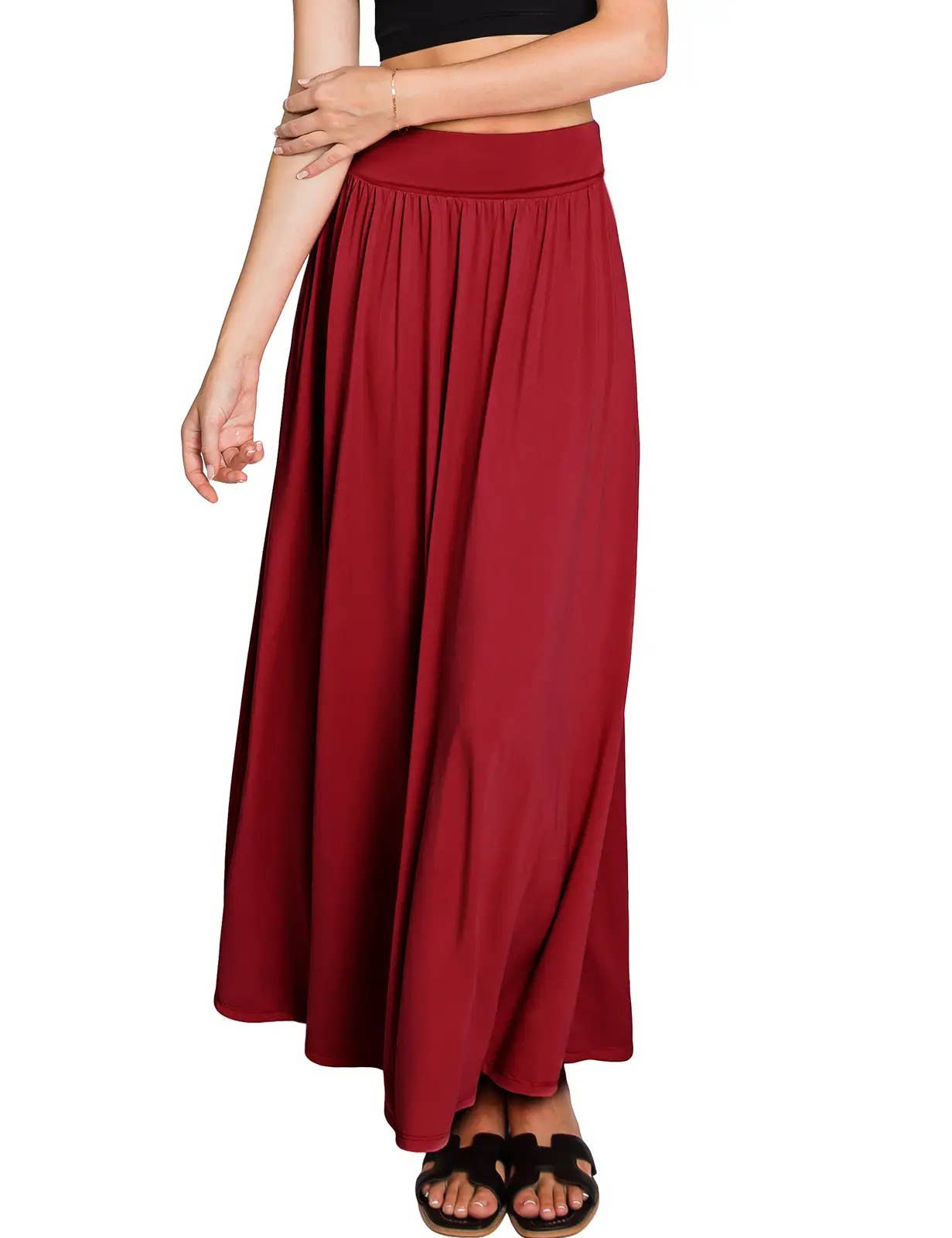 High Waist Pleated Elastic Maxi Skirt Women