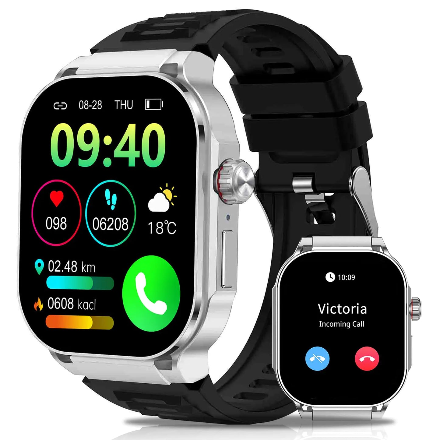 Smart Watch(Answer/Dial Calls) 2.06" AMOLED Screen Smartwatch for Men Fitness Tracker with 120+Sports Modes AI VoiceHeart RateBlood OxygenIP67 Waterproof Smart Watch for Android iOS Phones