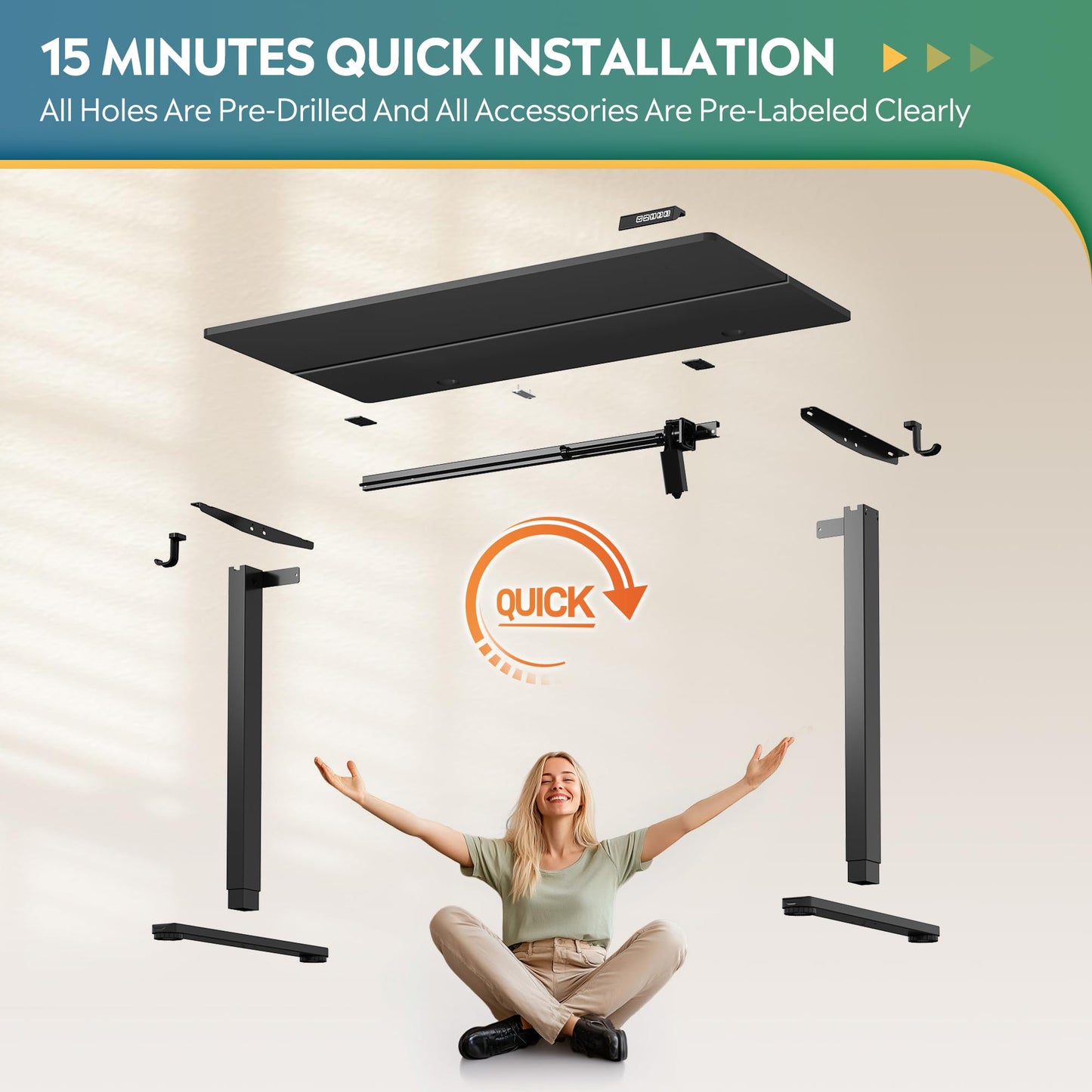 DEVAISE 48 X 24 Inches Electric Standing Desk,Height Adjustable Stand up Desk for Home Office, Ergonomic Sit to Stand Desk with Phone Holder,White