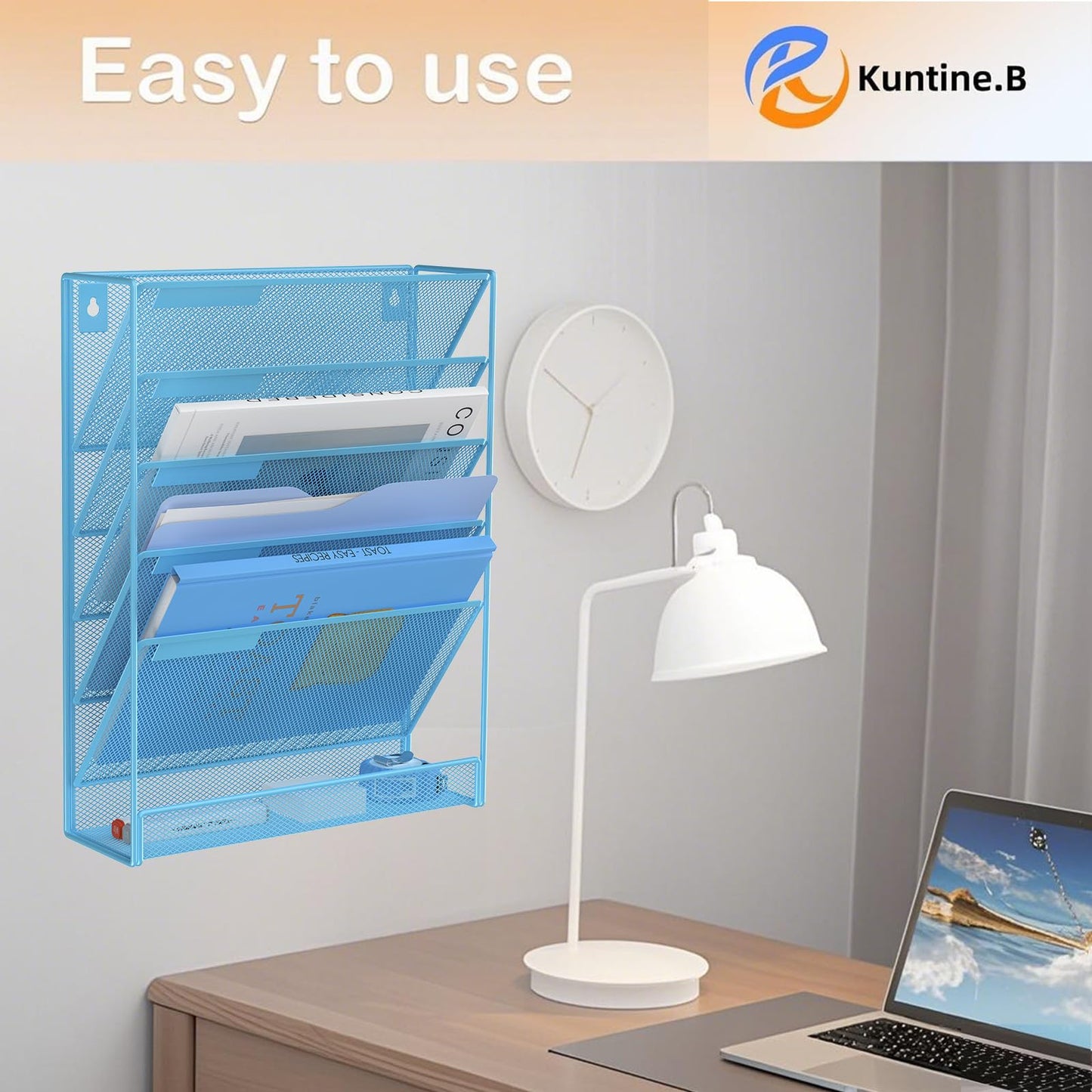 Kuntine.B 5 Pocket Wall File Holder Organizer Office Hanging Magazine Holder Wall File Organizer for Office Home (Black, 5 Tier)