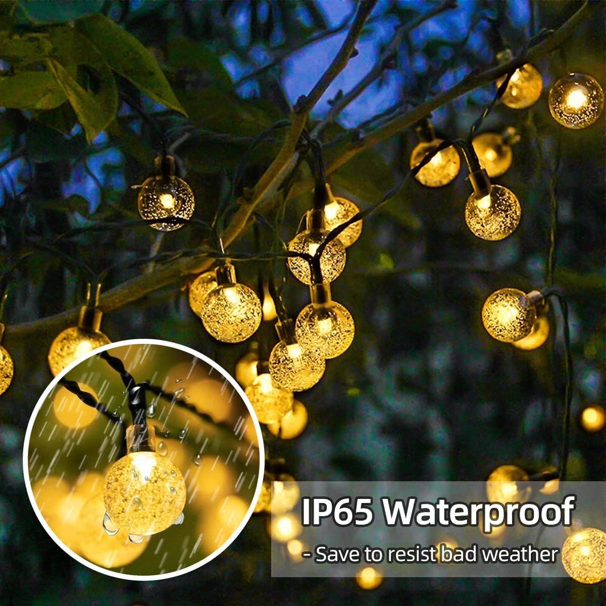 Solar String Lights, Small Crystal Ball ，Outdoor String Light 60 LED 40ft 8 Lighting Modes Waterproof Solar Powered Patio Solar Light for Garden Yard Porch Wedding Party Decor (Warm White)