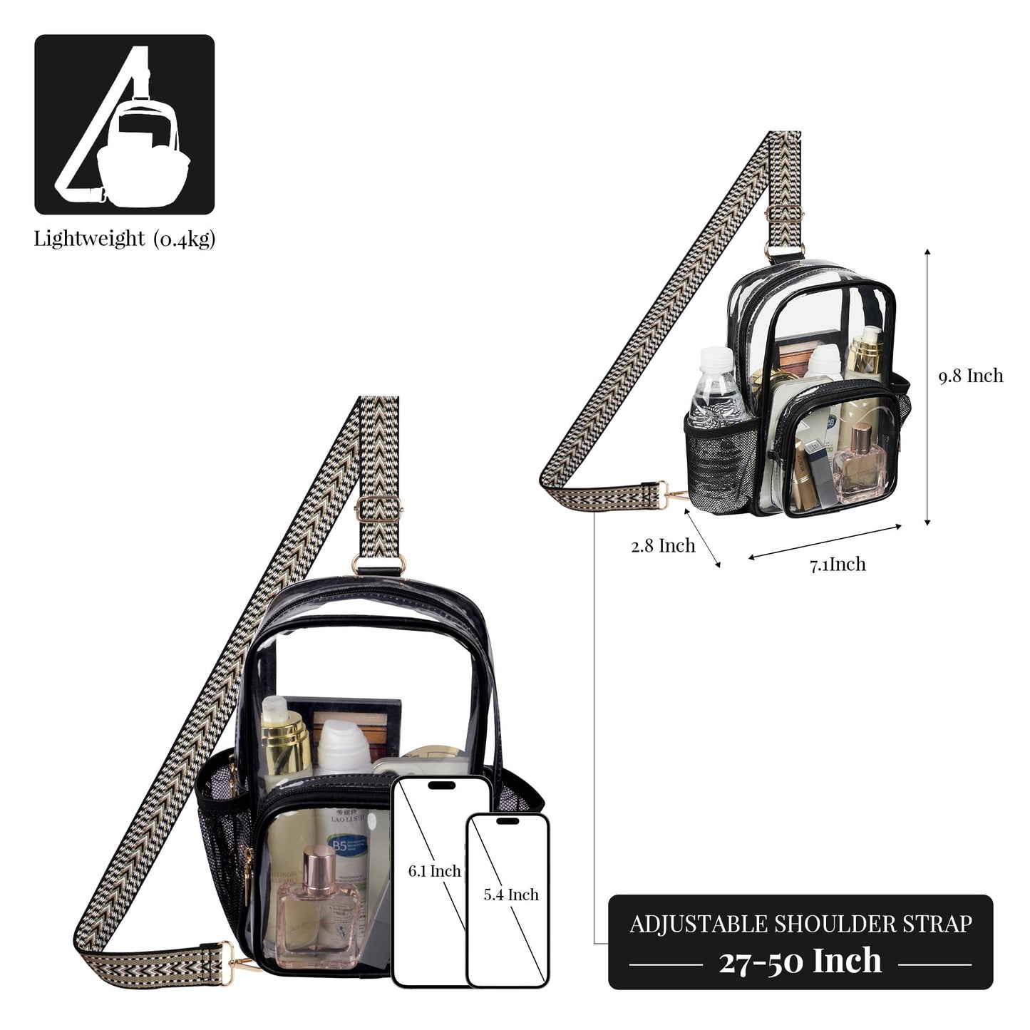 Clear Bag Stadium Approved Crossbody Sling Bag Fanny Pack Backpack Purse for Women Men for Sport Events