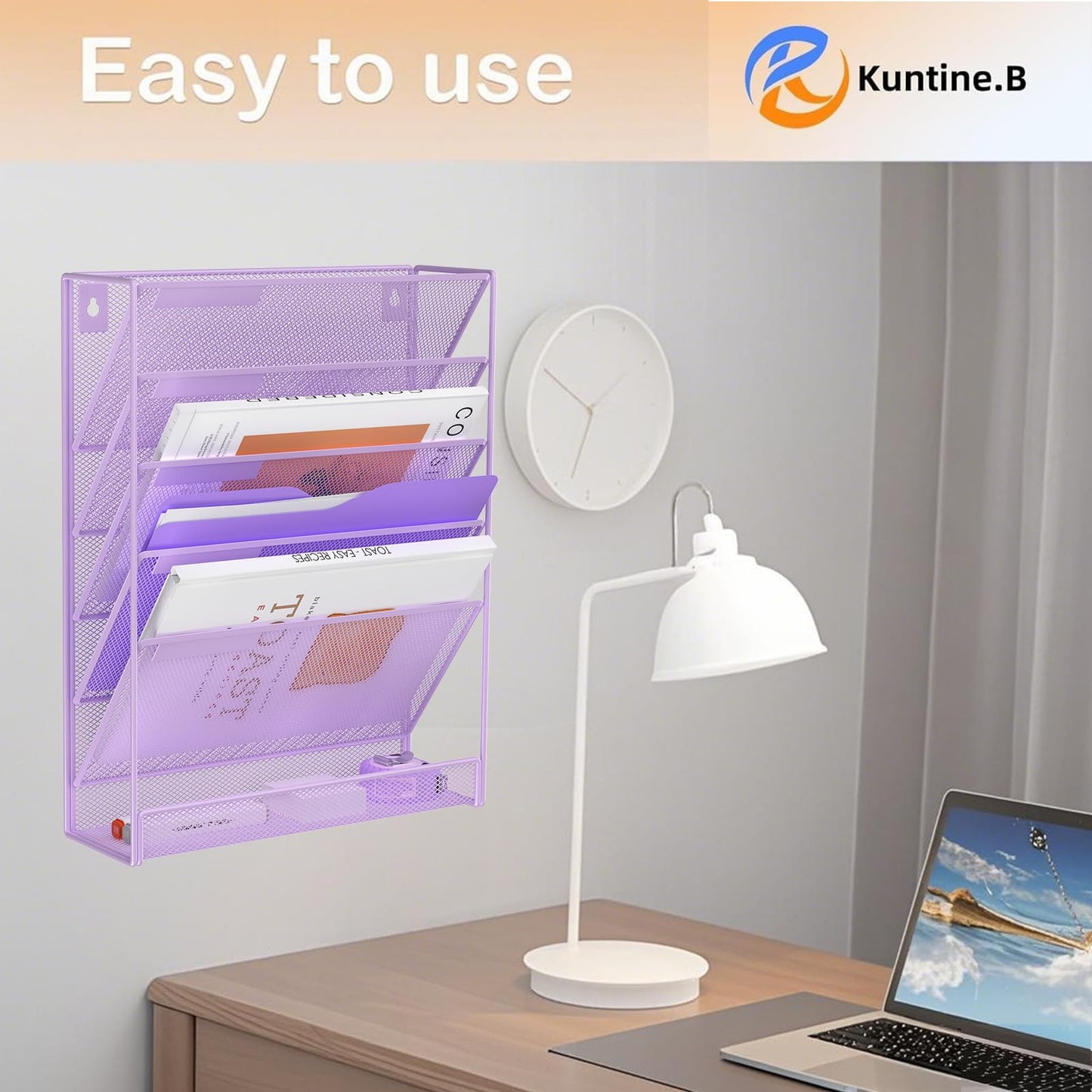 Kuntine.B 5 Pocket Wall File Holder Organizer Office Hanging Magazine Holder Wall File Organizer for Office Home (Black, 5 Tier)