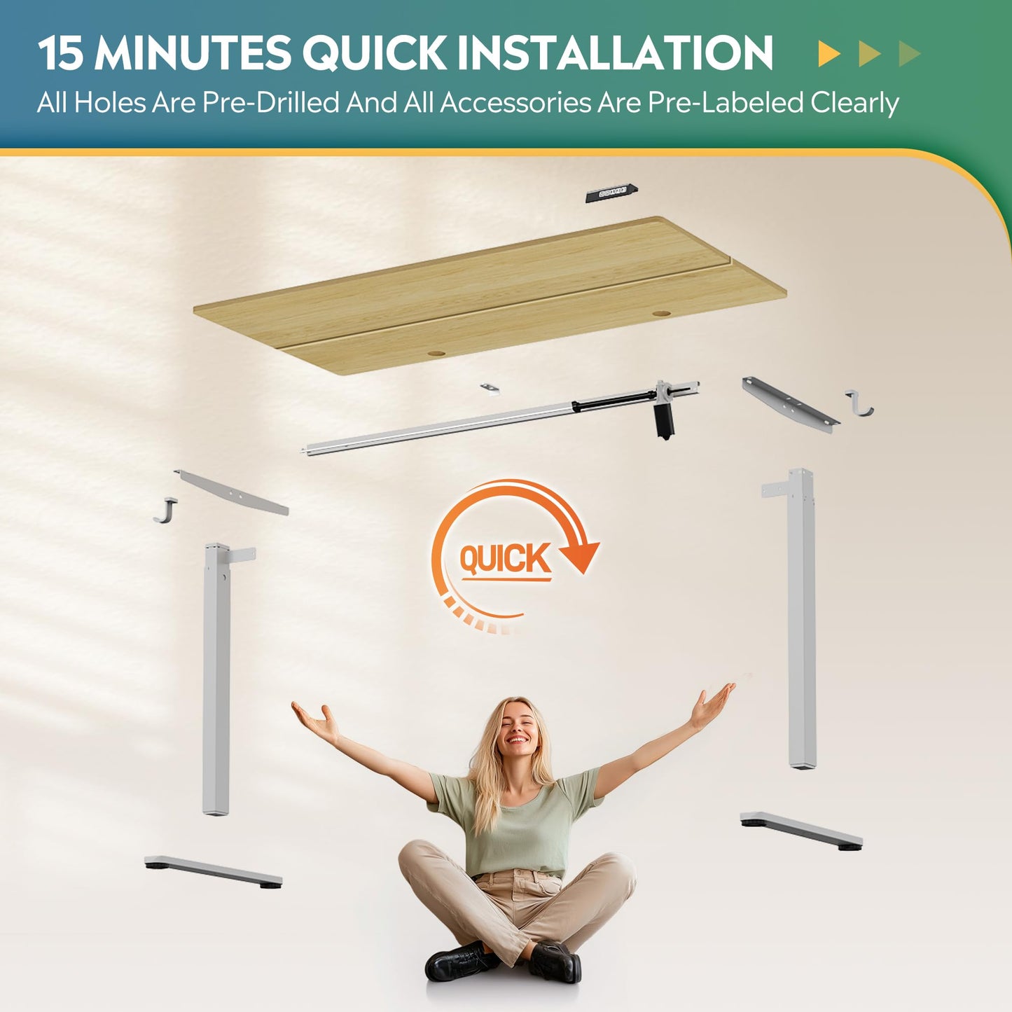 DEVAISE 48 X 24 Inches Electric Standing Desk,Height Adjustable Stand up Desk for Home Office, Ergonomic Sit to Stand Desk with Phone Holder,White