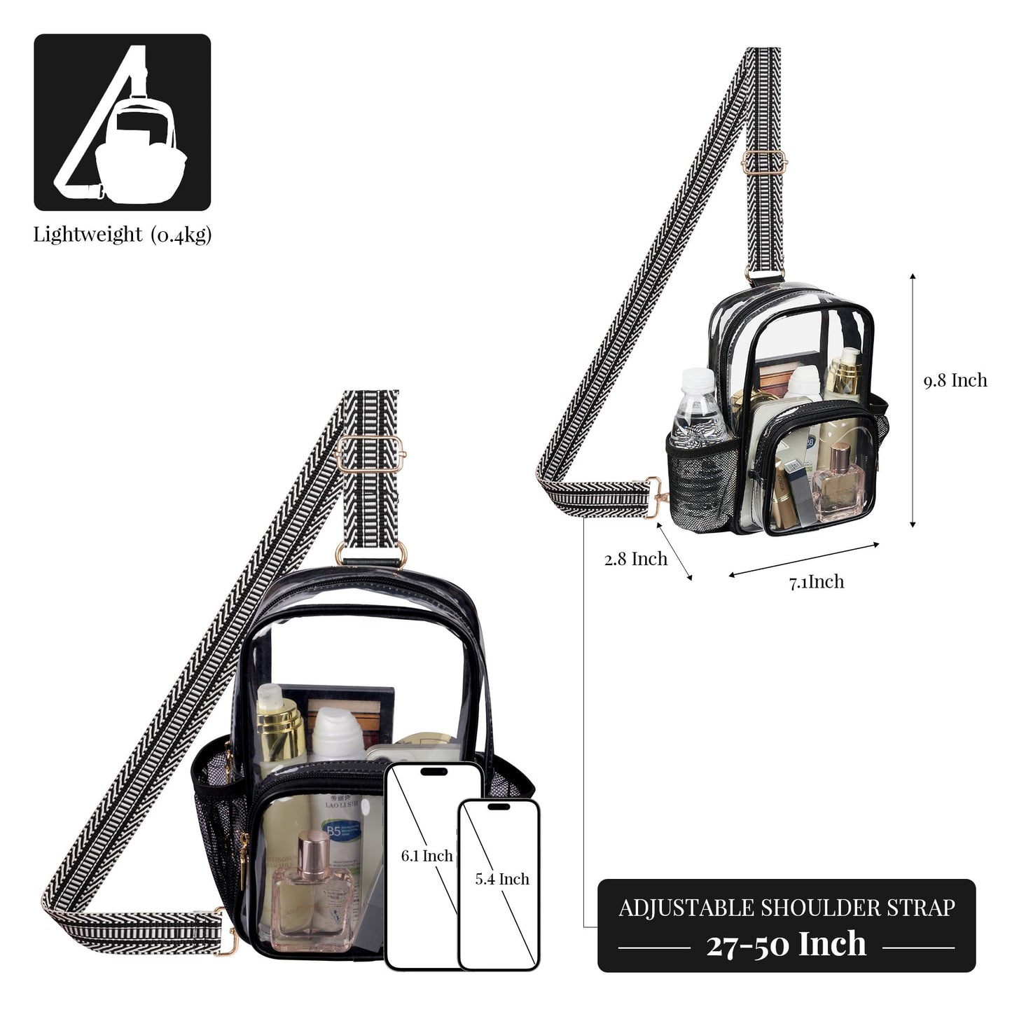 Clear Bag Stadium Approved Crossbody Sling Bag Fanny Pack Backpack Purse for Women Men for Sport Events