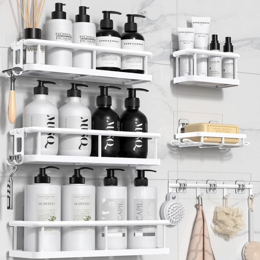 YASONIC Shower Caddy, 6 Pack Large Capacity Shower Organizer with Soap Holder and 12 Hooks, Rustproof Shower Shelves for Inside Shower, No Drilling&Sleek Bathroom Organizers and Storage