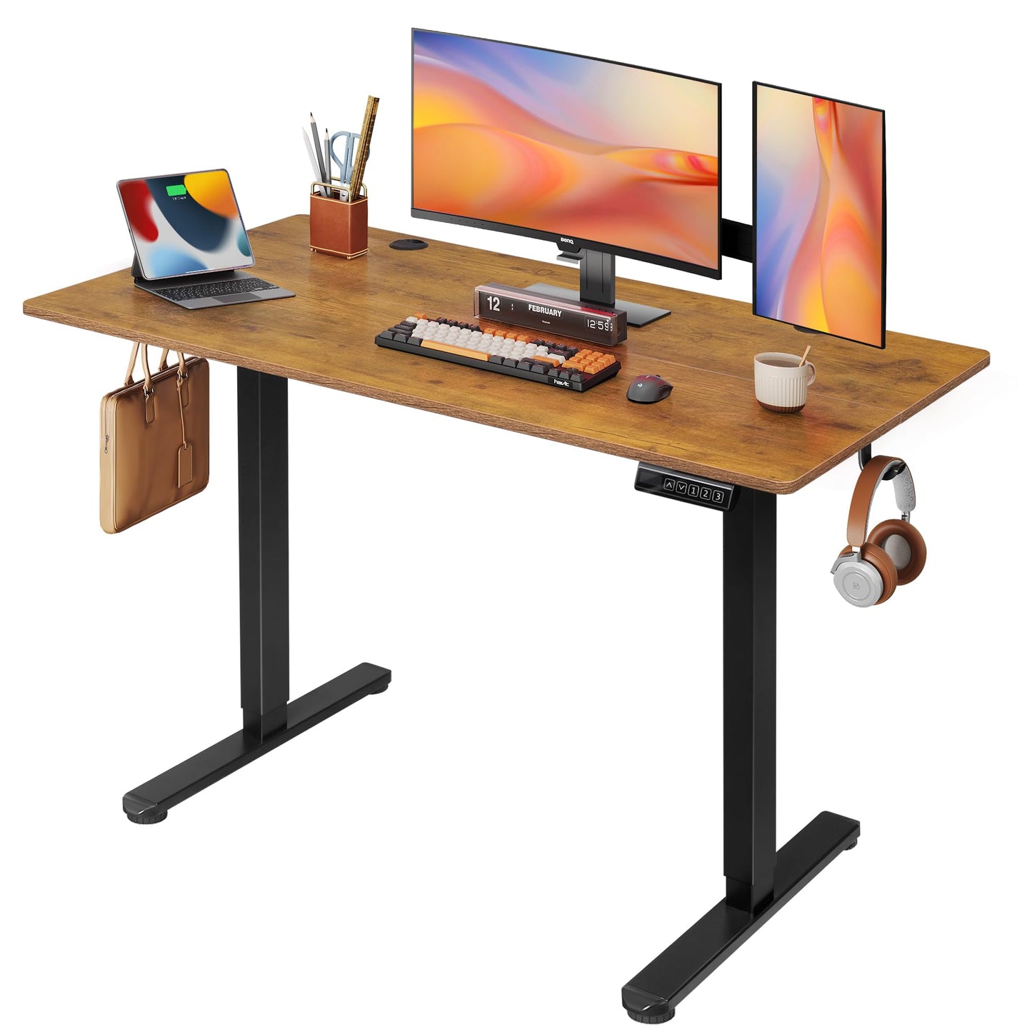 DEVAISE 48 X 24 Inches Electric Standing Desk,Height Adjustable Stand up Desk for Home Office, Ergonomic Sit to Stand Desk with Phone Holder,White