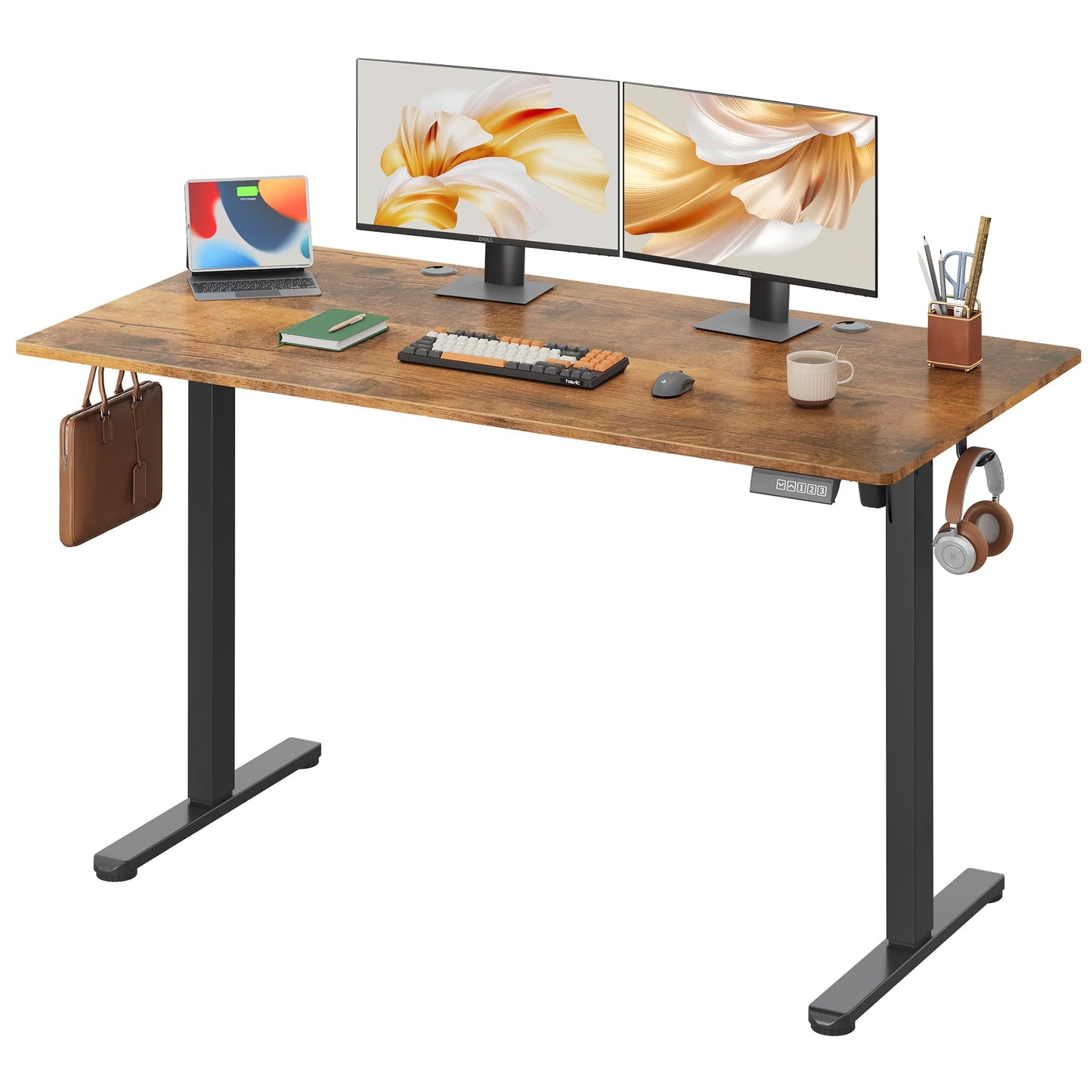 DEVAISE 48 X 24 Inches Electric Standing Desk,Height Adjustable Stand up Desk for Home Office, Ergonomic Sit to Stand Desk with Phone Holder,White