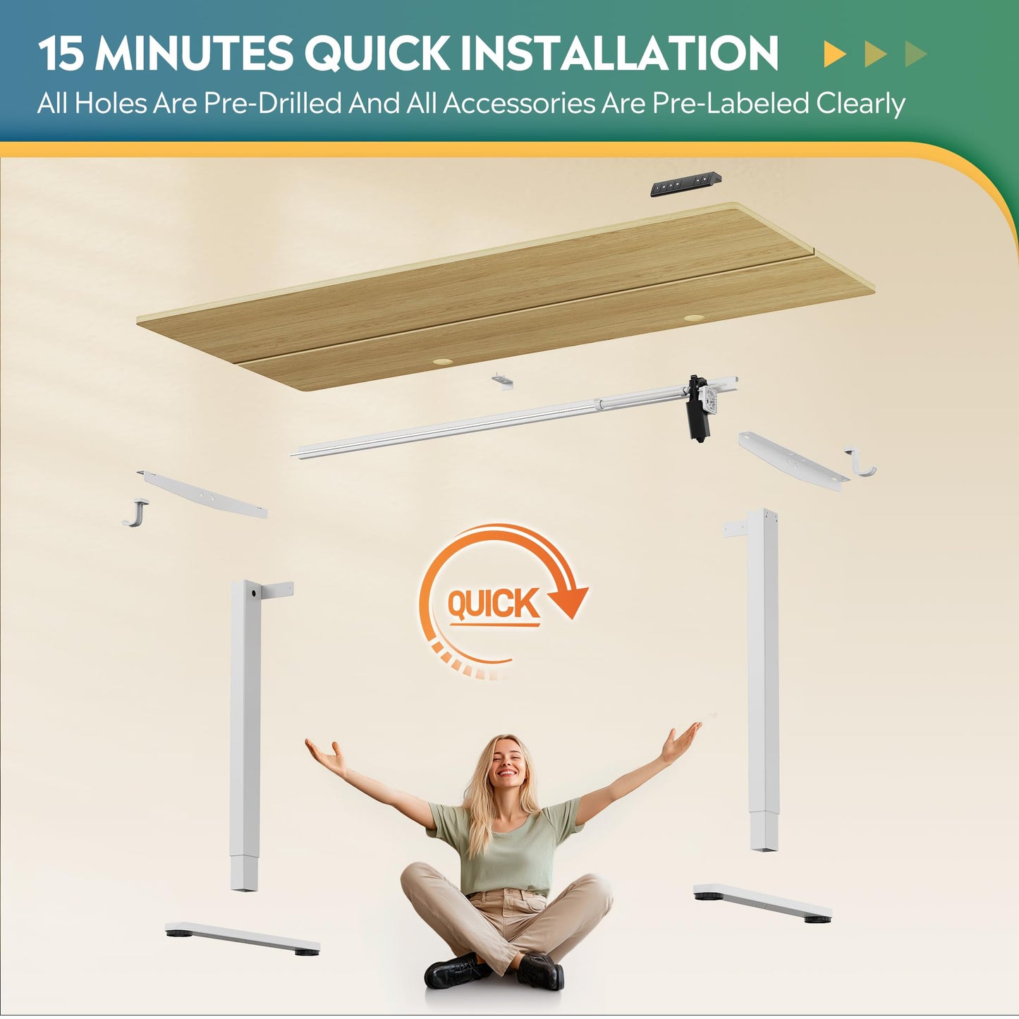 DEVAISE 48 X 24 Inches Electric Standing Desk,Height Adjustable Stand up Desk for Home Office, Ergonomic Sit to Stand Desk with Phone Holder,White