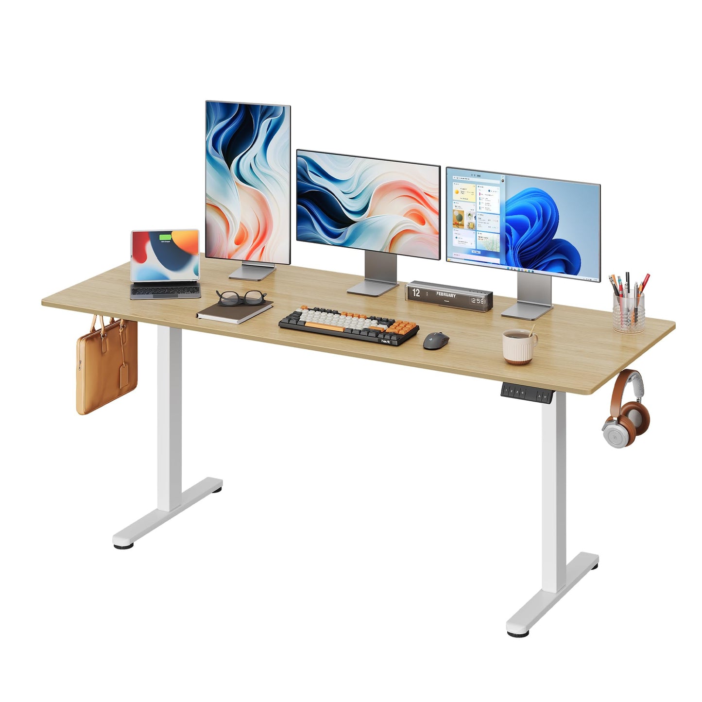 DEVAISE 48 X 24 Inches Electric Standing Desk,Height Adjustable Stand up Desk for Home Office, Ergonomic Sit to Stand Desk with Phone Holder,White