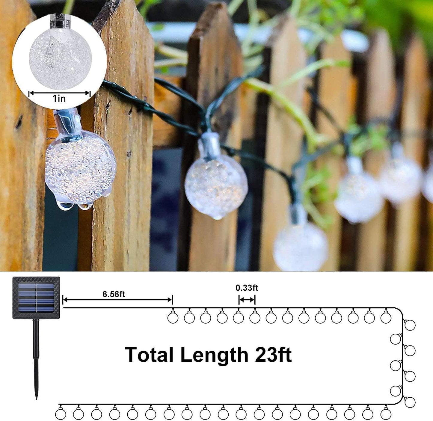 Solar String Lights, Small Crystal Ball ，Outdoor String Light 60 LED 40ft 8 Lighting Modes Waterproof Solar Powered Patio Solar Light for Garden Yard Porch Wedding Party Decor (Warm White)