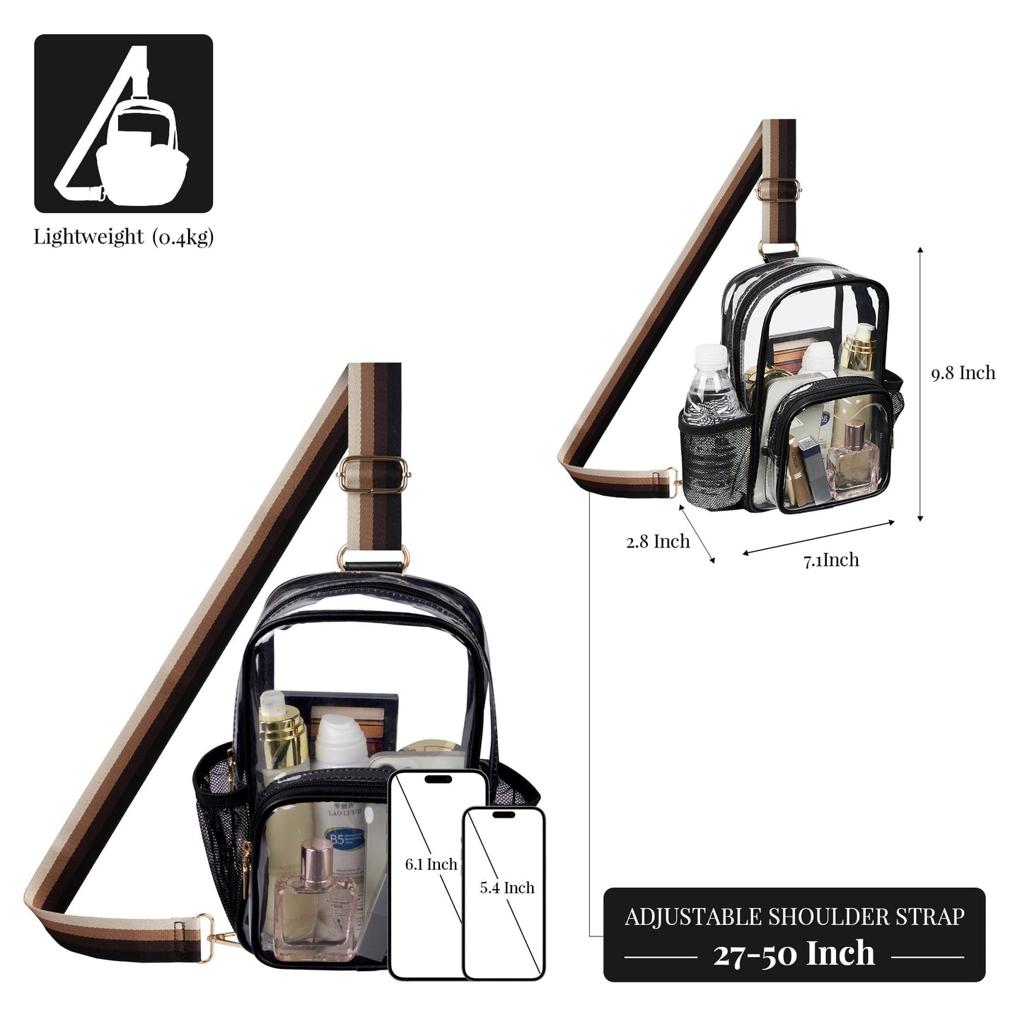 Clear Bag Stadium Approved Crossbody Sling Bag Fanny Pack Backpack Purse for Women Men for Sport Events