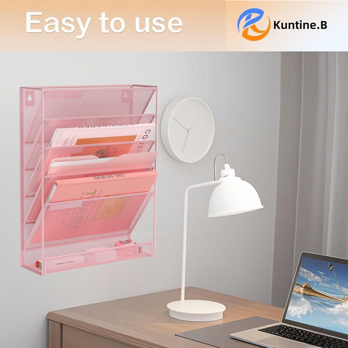 Kuntine.B 5 Pocket Wall File Holder Organizer Office Hanging Magazine Holder Wall File Organizer for Office Home (Black, 5 Tier)