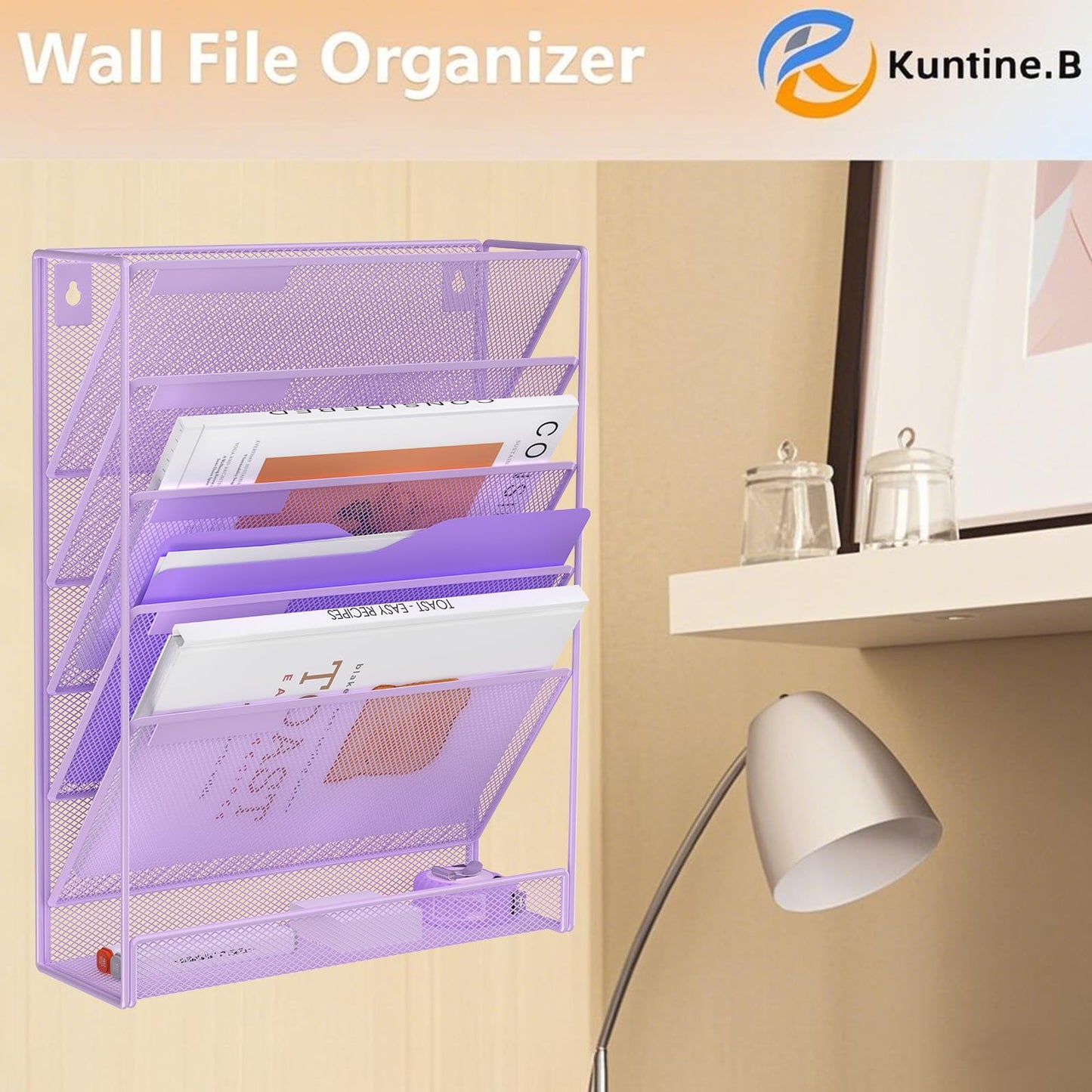 Kuntine.B 5 Pocket Wall File Holder Organizer Office Hanging Magazine Holder Wall File Organizer for Office Home (Black, 5 Tier)