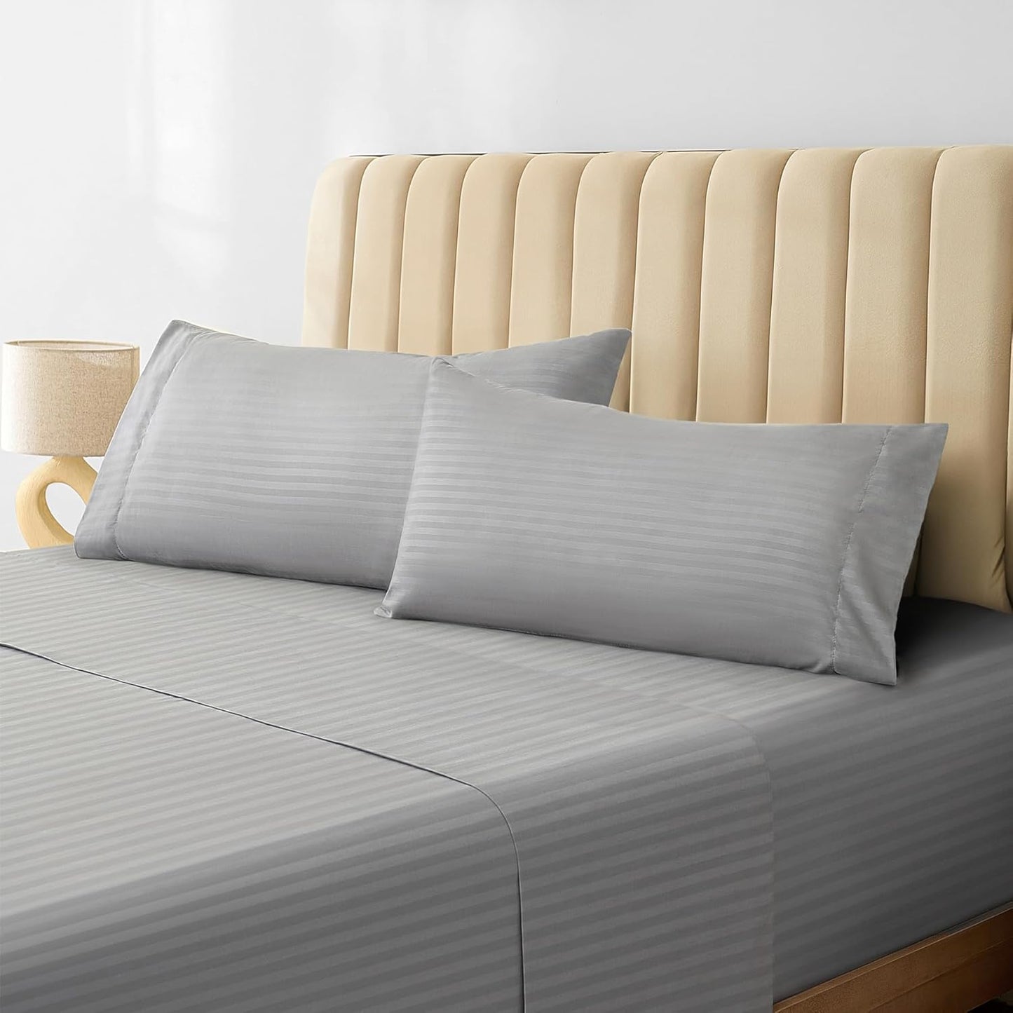 LuxClub 4 PC Full Sheet Set, Breathable Luxury Bed Sheets, Deep Pockets 18" Wrinkle Free Cooling Bed Sheets Machine Washable Hotel Bedding Silky Soft - Light Khaki Full
