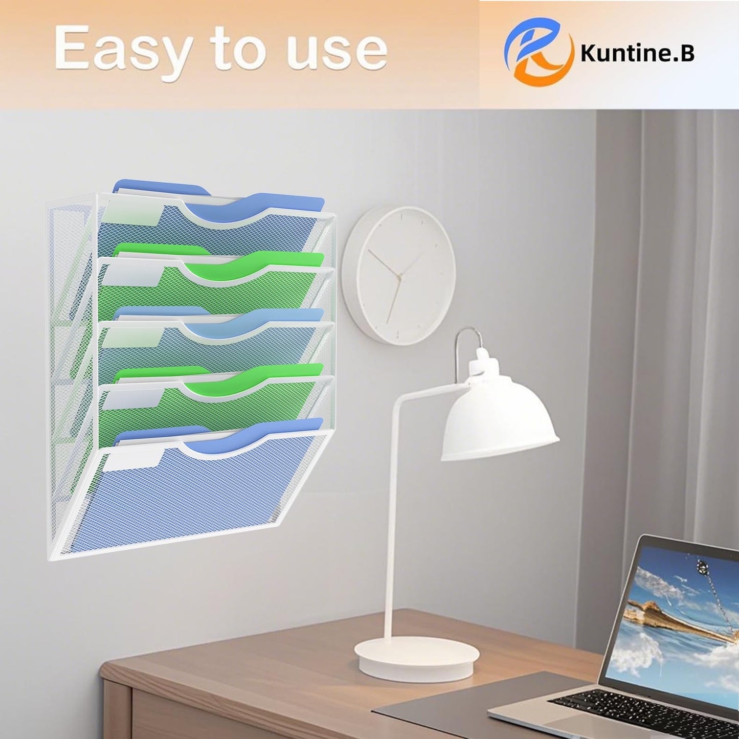 Kuntine.B 5 Pocket Wall File Holder Organizer Office Hanging Magazine Holder Wall File Organizer for Office Home (Black, 5 Tier)