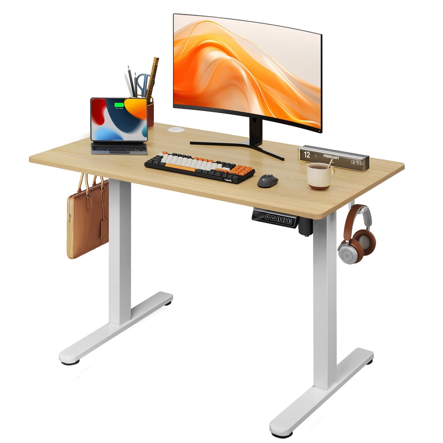 DEVAISE 48 X 24 Inches Electric Standing Desk,Height Adjustable Stand up Desk for Home Office, Ergonomic Sit to Stand Desk with Phone Holder,White