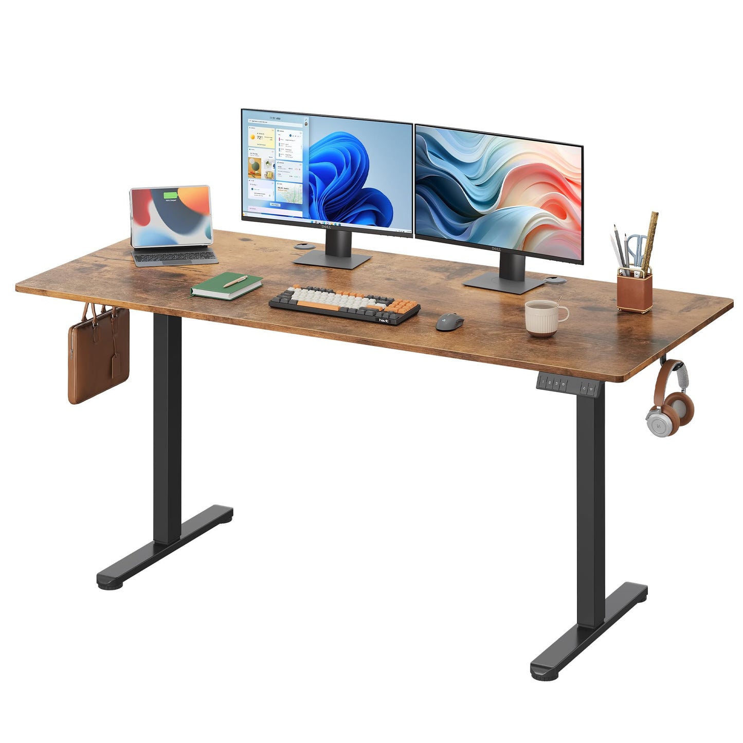 DEVAISE 48 X 24 Inches Electric Standing Desk,Height Adjustable Stand up Desk for Home Office, Ergonomic Sit to Stand Desk with Phone Holder,White