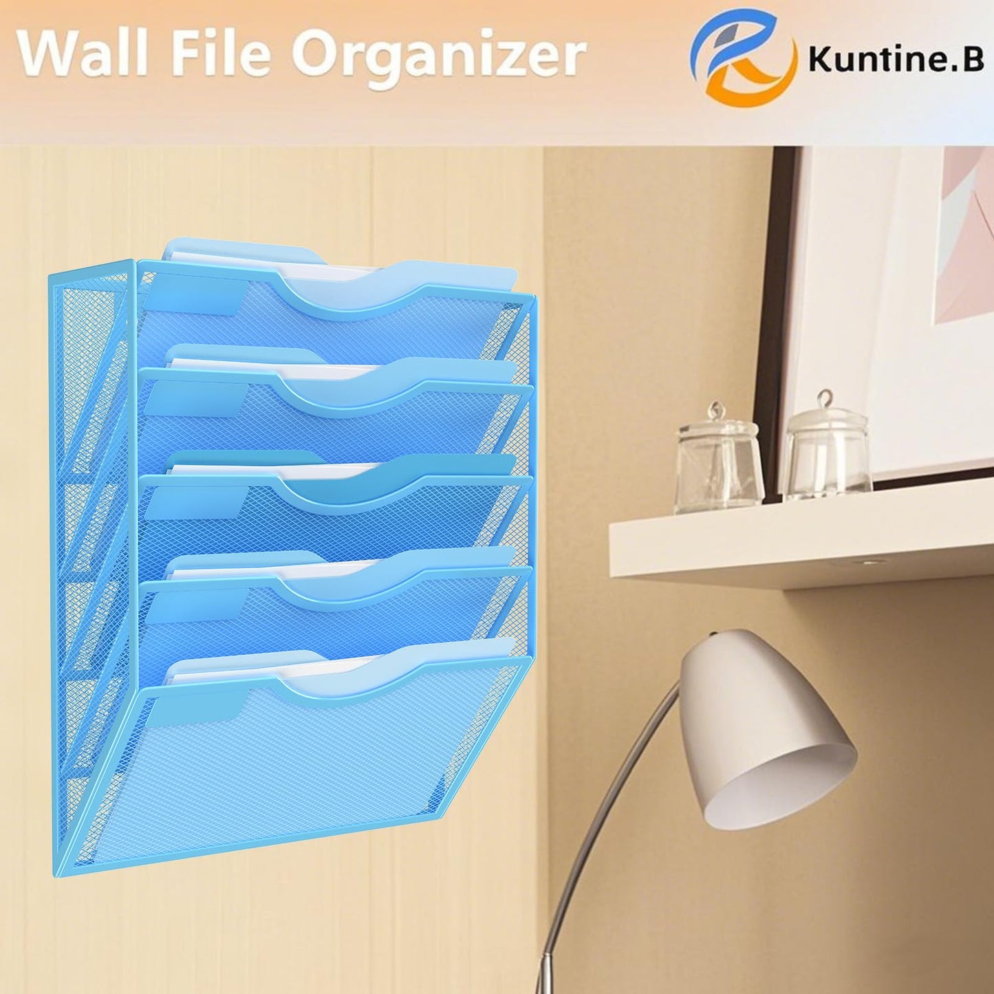 Kuntine.B 5 Pocket Wall File Holder Organizer Office Hanging Magazine Holder Wall File Organizer for Office Home (Black, 5 Tier)