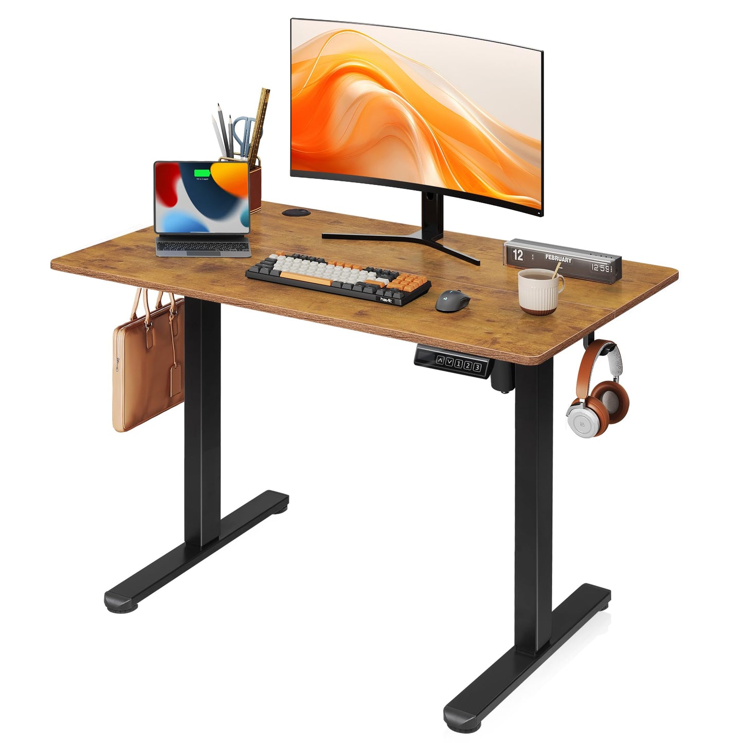 DEVAISE 48 X 24 Inches Electric Standing Desk,Height Adjustable Stand up Desk for Home Office, Ergonomic Sit to Stand Desk with Phone Holder,White