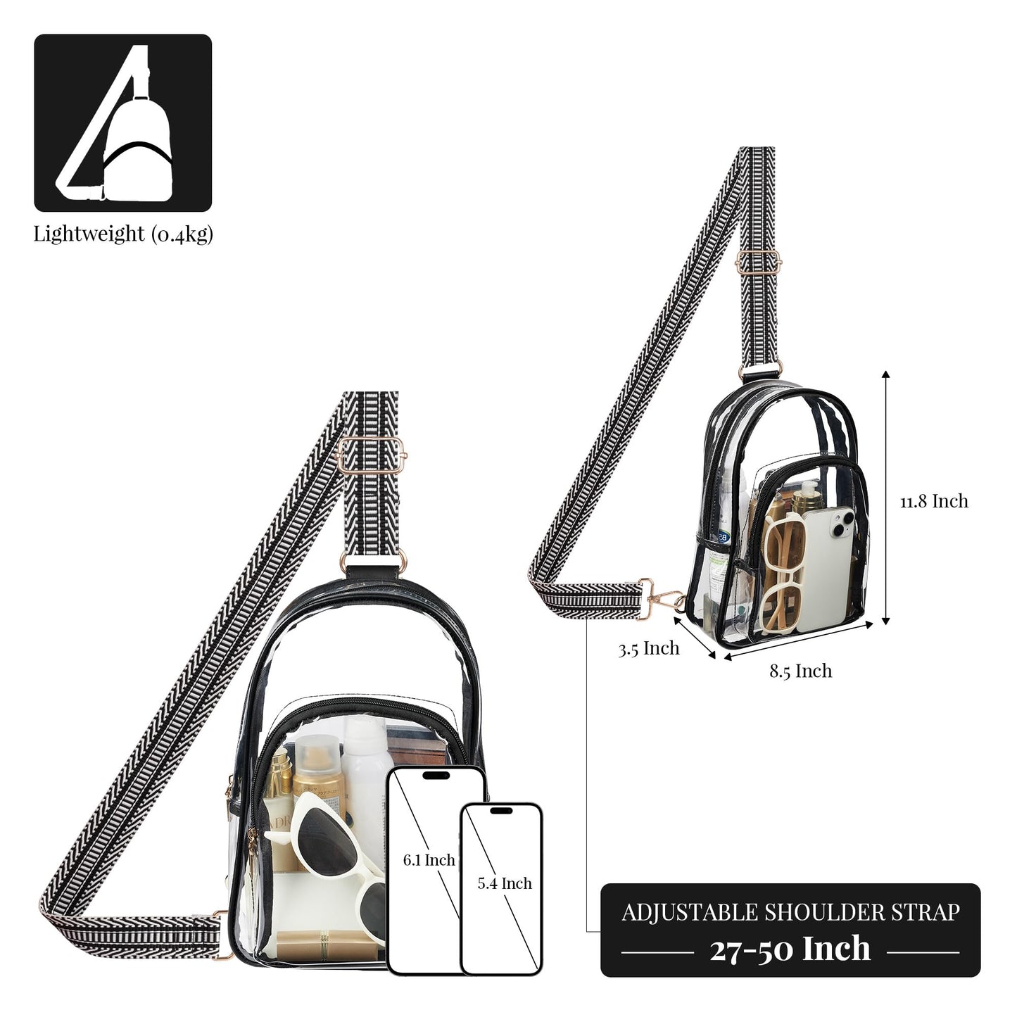 Clear Bag Stadium Approved Crossbody Sling Bag Fanny Pack Backpack Purse for Women Men for Sport Events