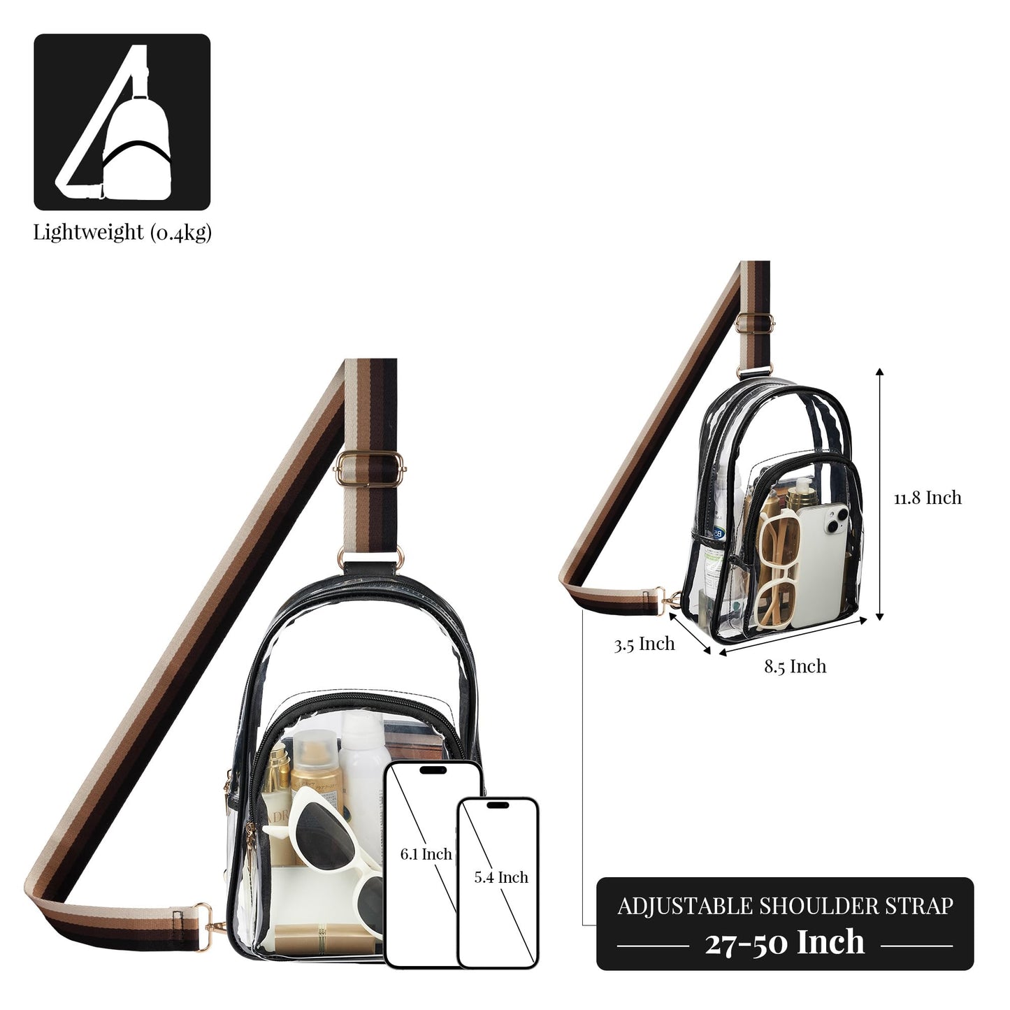 Clear Bag Stadium Approved Crossbody Sling Bag Fanny Pack Backpack Purse for Women Men for Sport Events