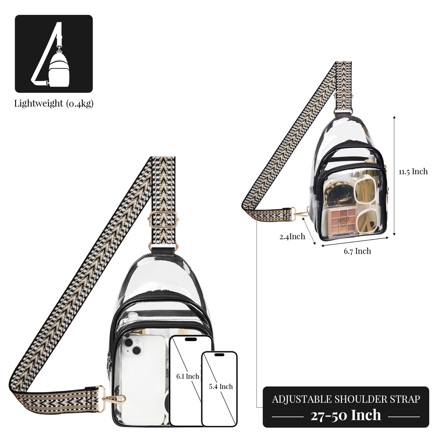 Clear Bag Stadium Approved Crossbody Sling Bag Fanny Pack Backpack Purse for Women Men for Sport Events