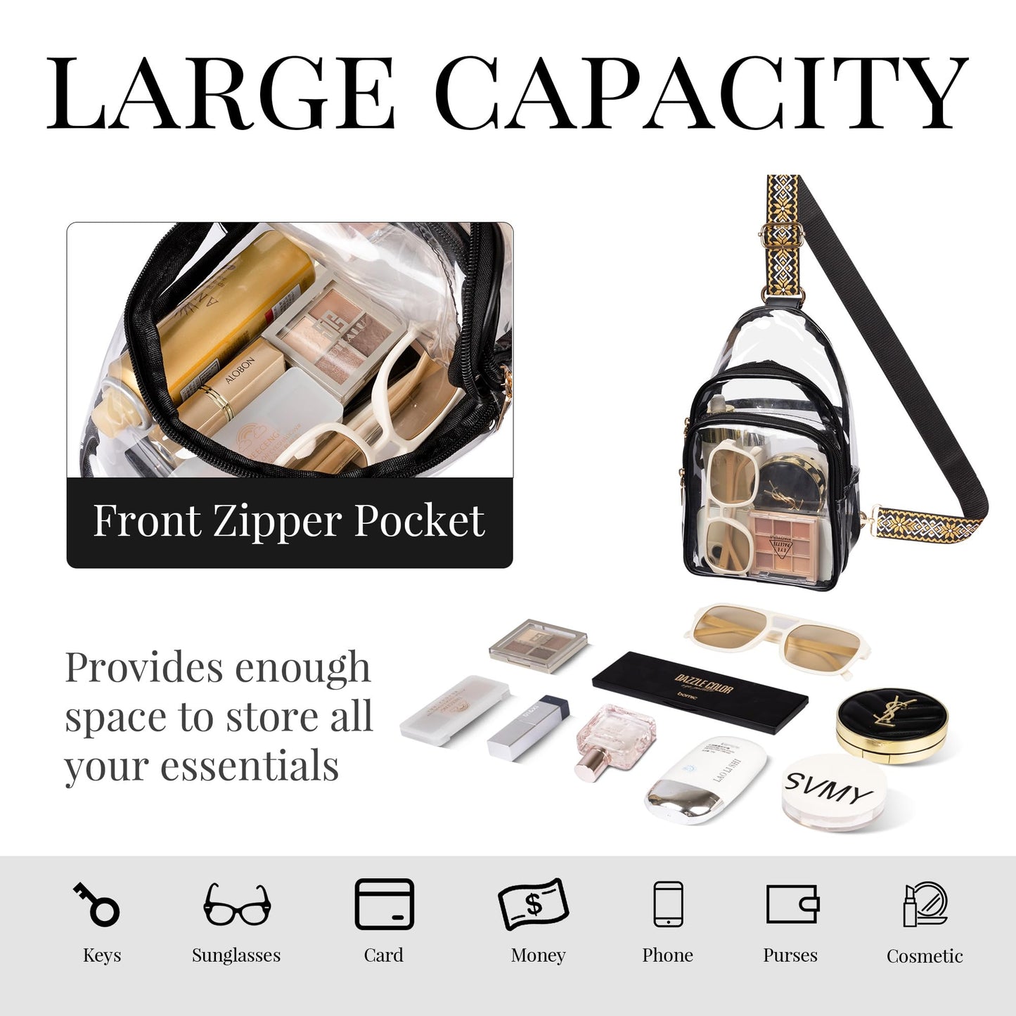 Clear Bag Stadium Approved Crossbody Sling Bag Fanny Pack Backpack Purse for Women Men for Sport Events