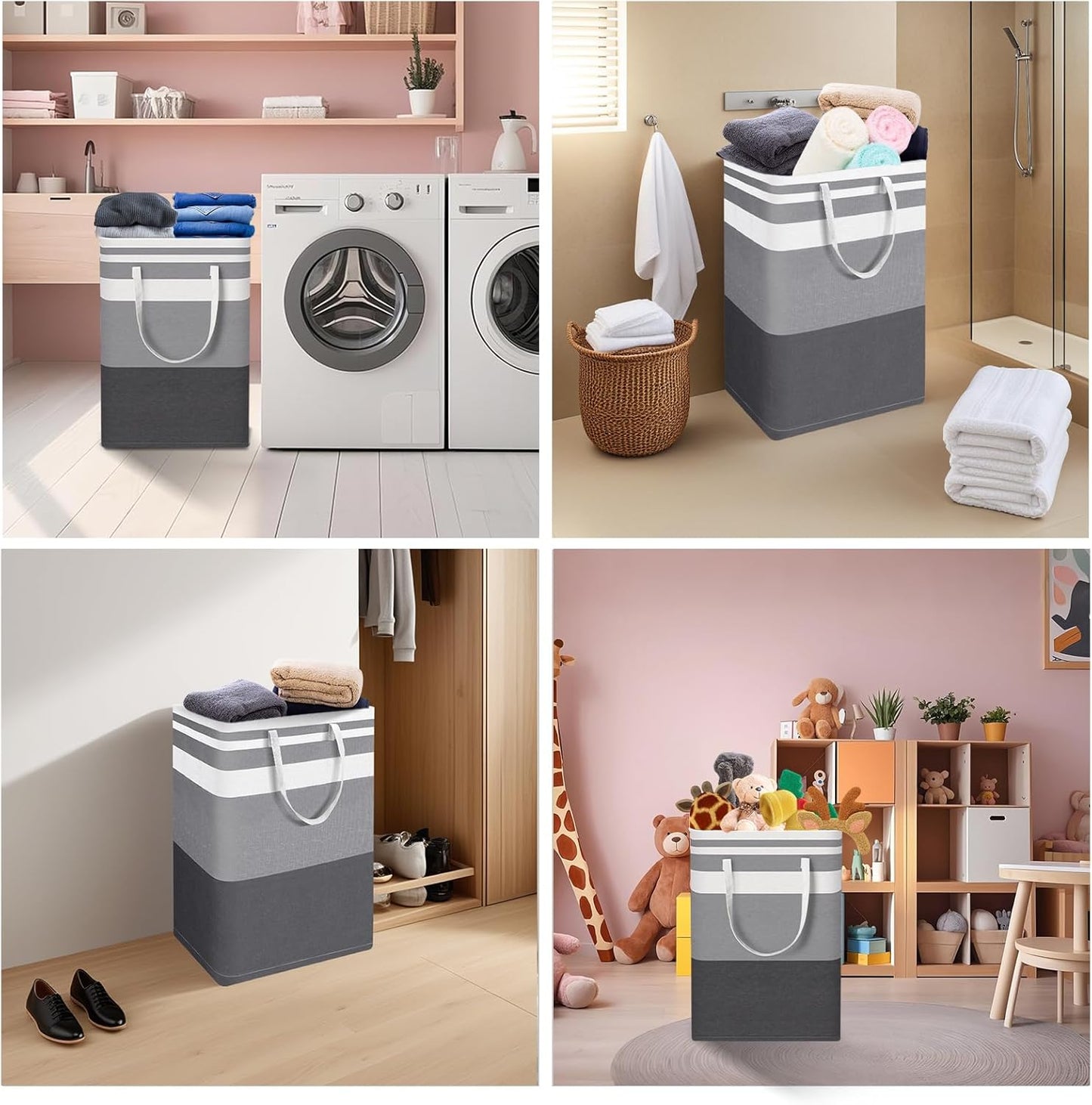 2-Pack Large Laundry Basket, Waterproof, Freestanding Laundry Hamper, Collapsible Tall Clothes Hamper with Extended Handles for Clothes Toys in the Dorm and Family