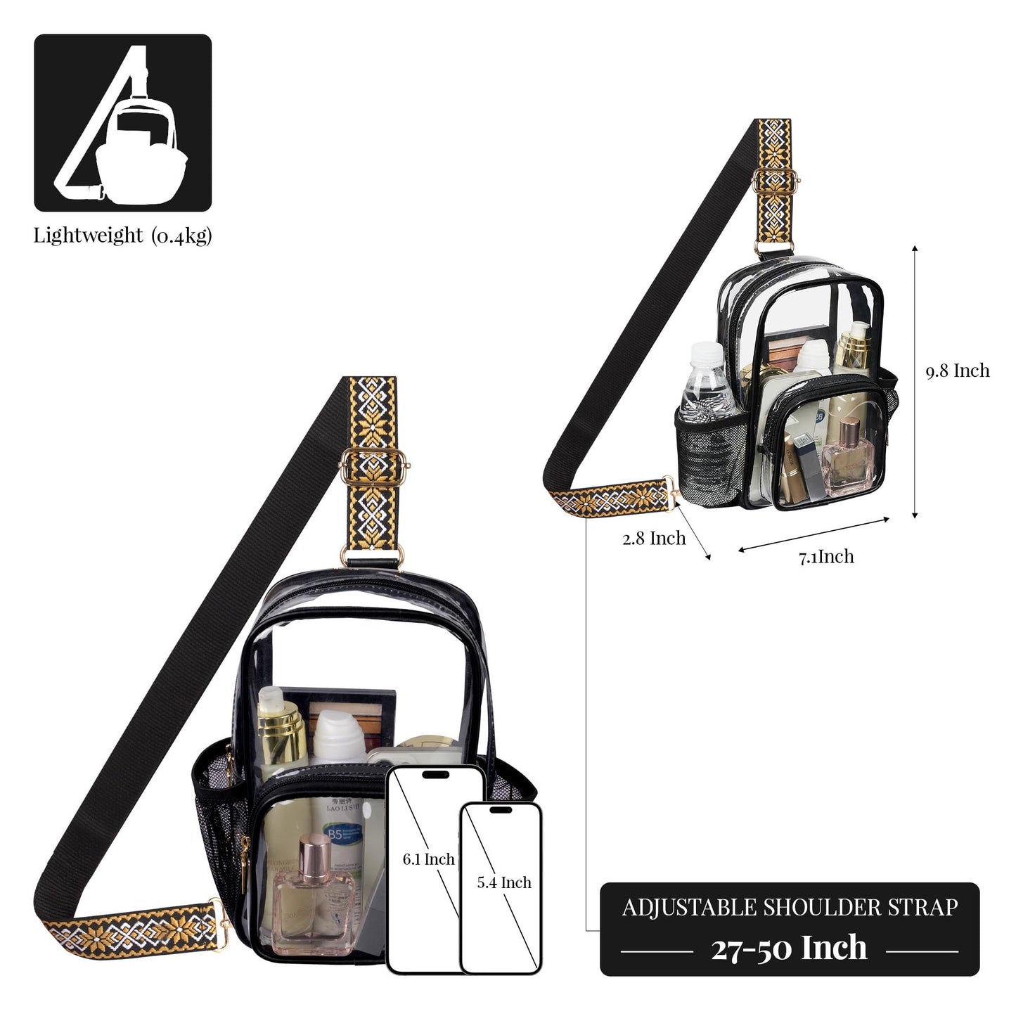 Clear Bag Stadium Approved Crossbody Sling Bag Fanny Pack Backpack Purse for Women Men for Sport Events