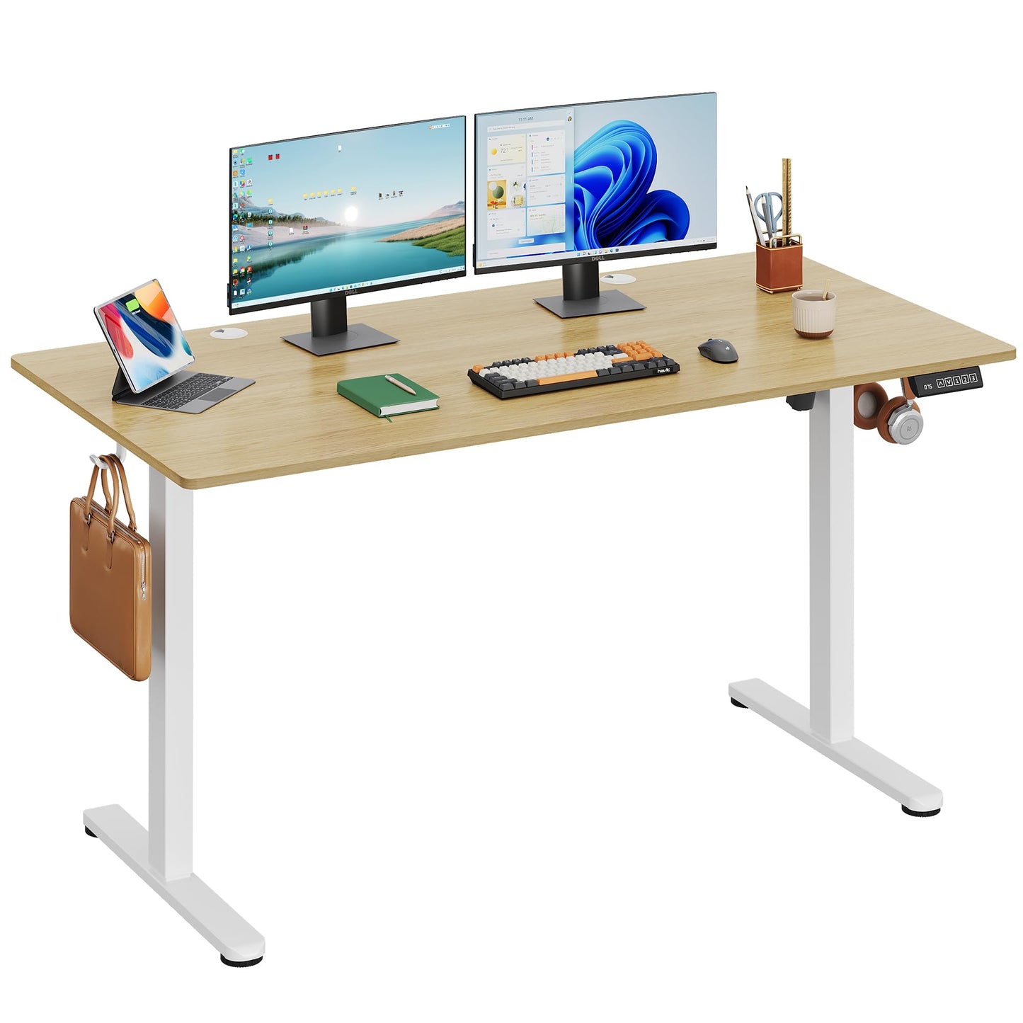 DEVAISE 48 X 24 Inches Electric Standing Desk,Height Adjustable Stand up Desk for Home Office, Ergonomic Sit to Stand Desk with Phone Holder,White