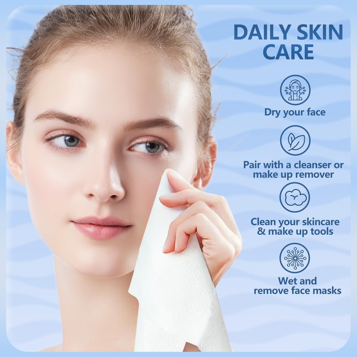 Disposable Face Towels, 12"×12" Extra Large Face Towelettes, Ultra Soft Facial Towels for Sensitive Skin, Makeup Remover Dry Wipes, 110 Count (2 Packs of 55)