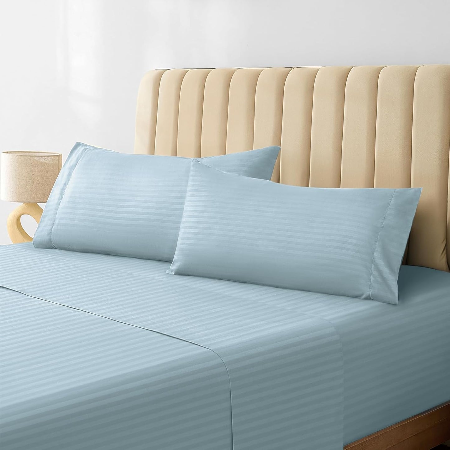 LuxClub 4 PC Full Sheet Set, Breathable Luxury Bed Sheets, Deep Pockets 18" Wrinkle Free Cooling Bed Sheets Machine Washable Hotel Bedding Silky Soft - Light Khaki Full