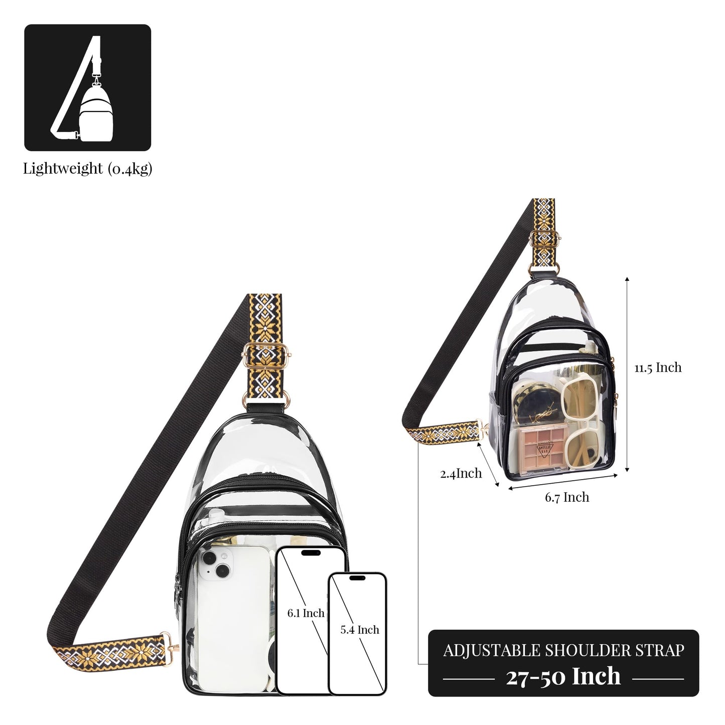 Clear Bag Stadium Approved Crossbody Sling Bag Fanny Pack Backpack Purse for Women Men for Sport Events