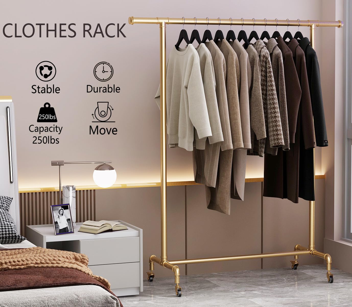 Industrial Pipe Clothing Rack,Wall Mounted Clothes Racks Closet Rods for Hanging Clothes Pipe Clothing Rack Wall Mounted Double Rods-49'' BLACK