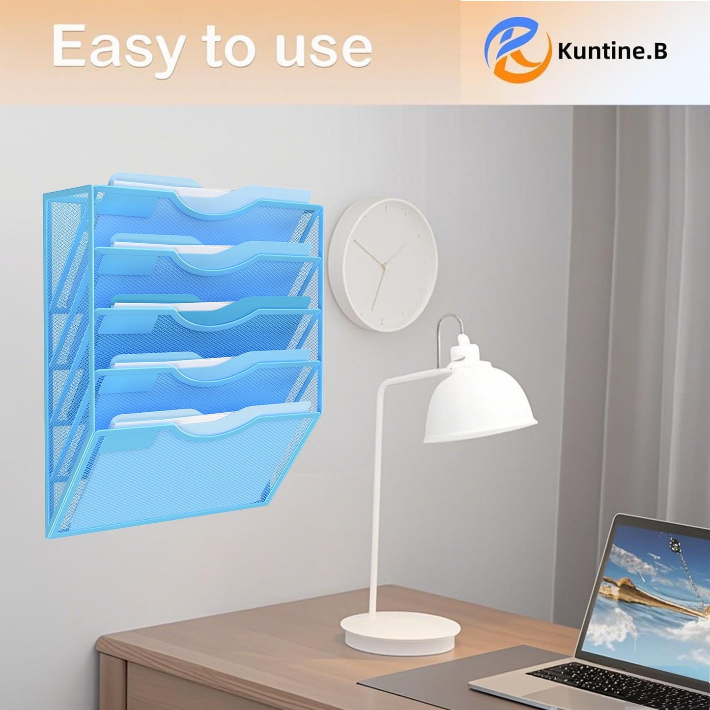 Kuntine.B 5 Pocket Wall File Holder Organizer Office Hanging Magazine Holder Wall File Organizer for Office Home (Black, 5 Tier)