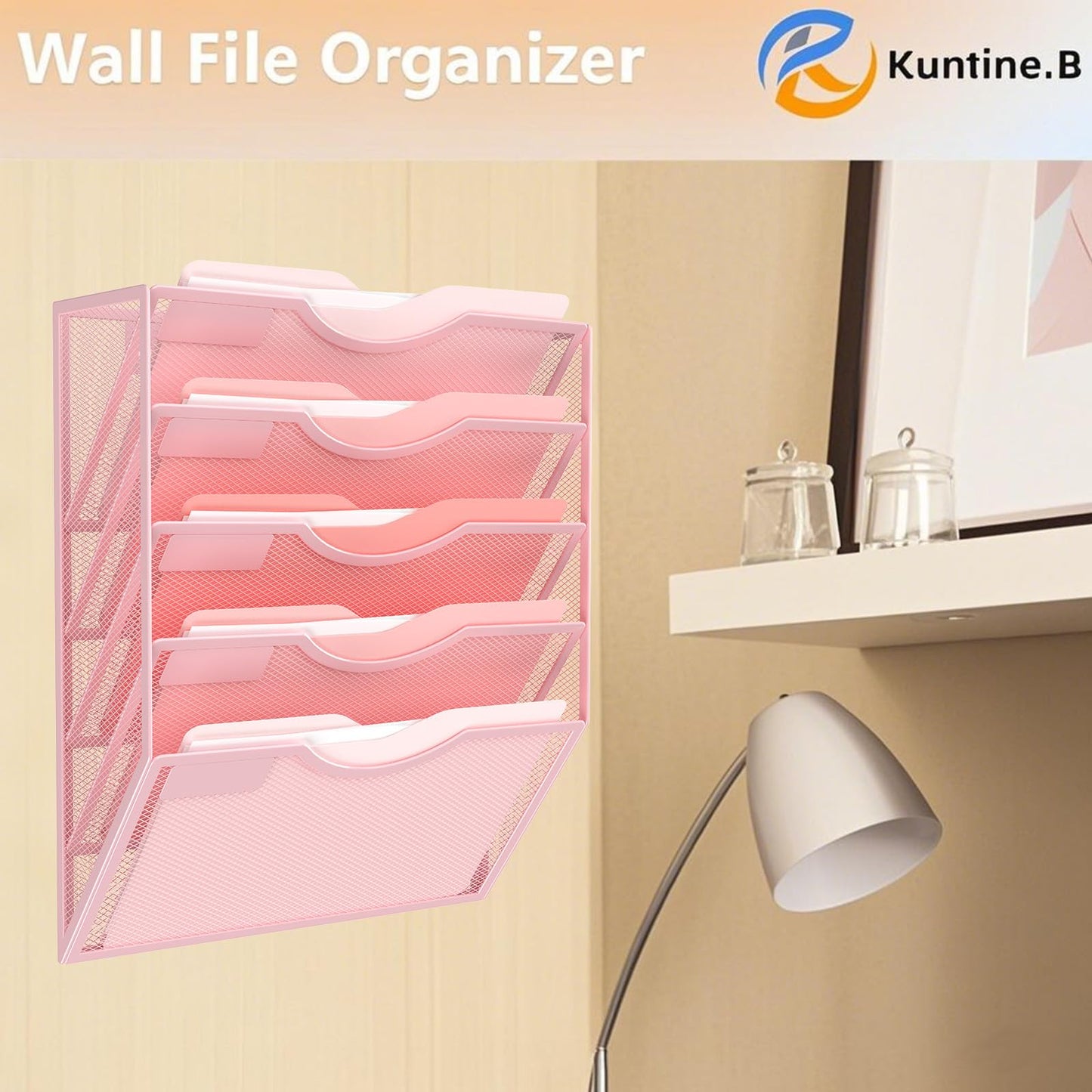 Kuntine.B 5 Pocket Wall File Holder Organizer Office Hanging Magazine Holder Wall File Organizer for Office Home (Black, 5 Tier)