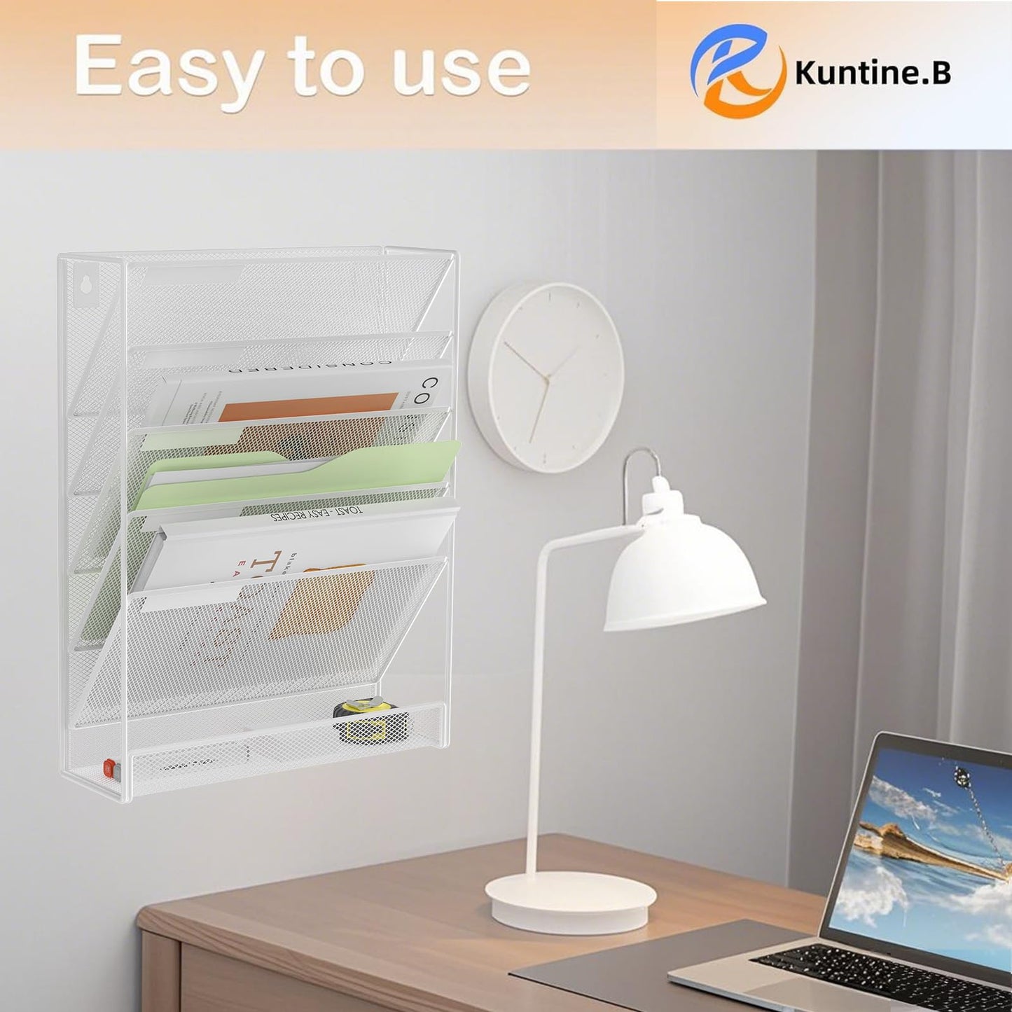 Kuntine.B 5 Pocket Wall File Holder Organizer Office Hanging Magazine Holder Wall File Organizer for Office Home (Black, 5 Tier)