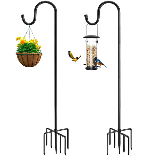 72" Shepherds Hooks for Outdoor, Heavy Duty Bird Feeder Pole with 7 Base Prongs, Adjustable Garden Hanging Holder for Bird Feeders, Solar Light Lanterns, Garden Plant Hanger Stands, 2 Packs
