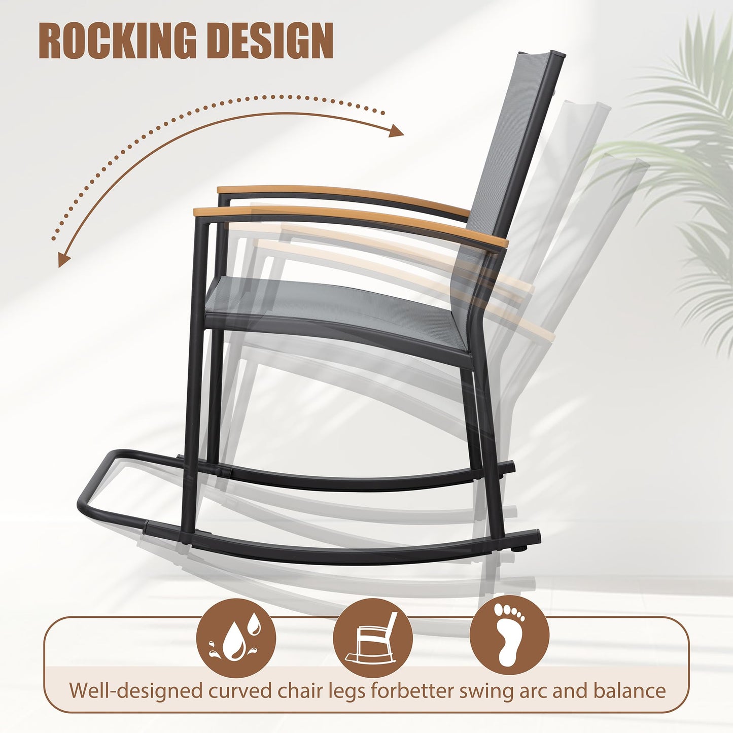 Shintenchi 3 Piece Outdoor Rocking Bistro Set, Textilene Fabric Small Patio Furniture Set, Front Porch Rocker Chairs Conversation Set with Table for Lawn, Garden, Balcony, Poolside (Black)