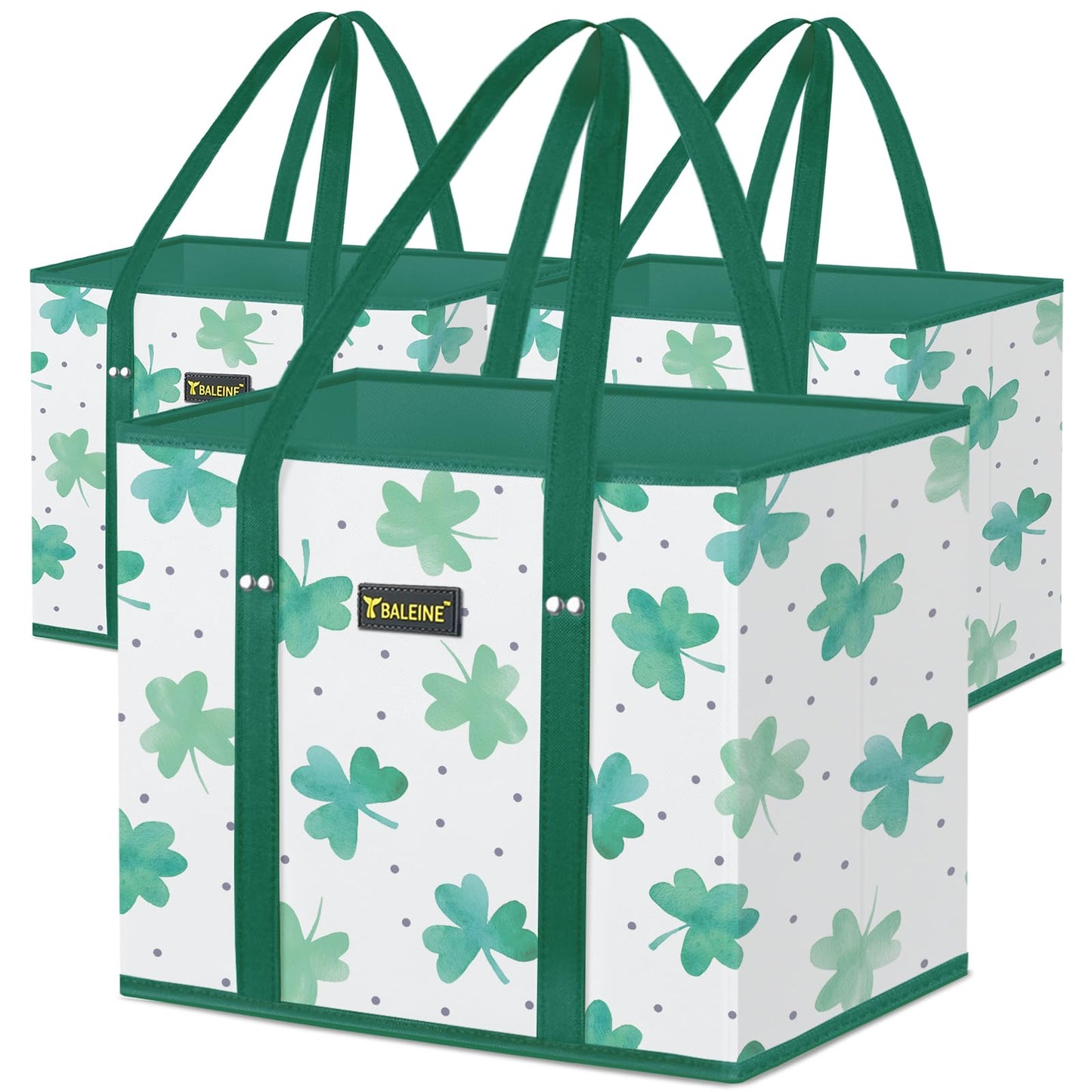 BALEINE 3Pk Reusable Grocery Bags, Foldable Shopping Bags for Groceries with Reinforced Bottom & Handles (Antique Foliage)