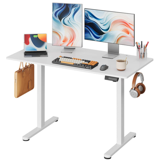 DEVAISE 48 X 24 Inches Electric Standing Desk,Height Adjustable Stand up Desk for Home Office, Ergonomic Sit to Stand Desk with Phone Holder,White