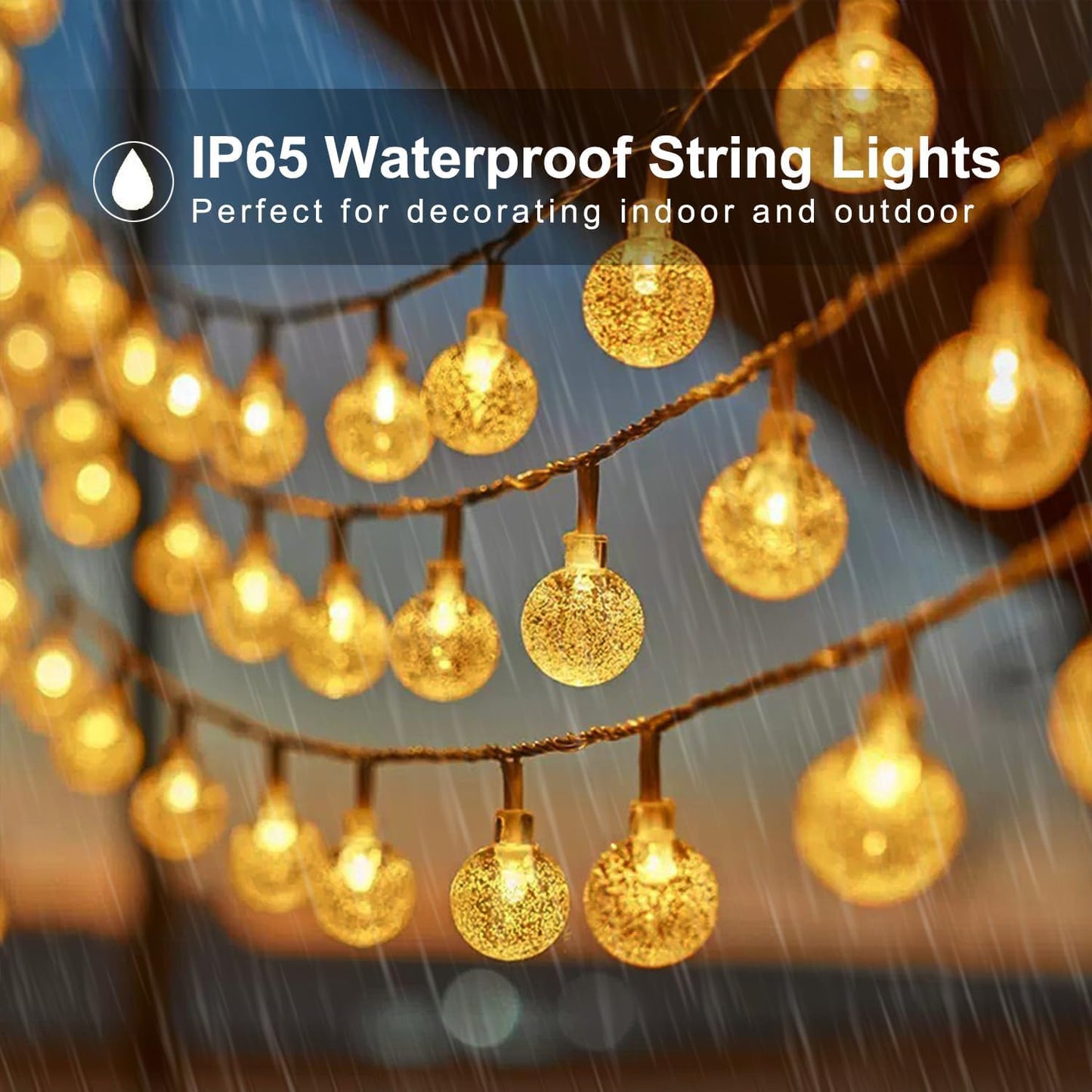 Solar String Lights, Small Crystal Ball ，Outdoor String Light 60 LED 40ft 8 Lighting Modes Waterproof Solar Powered Patio Solar Light for Garden Yard Porch Wedding Party Decor (Warm White)