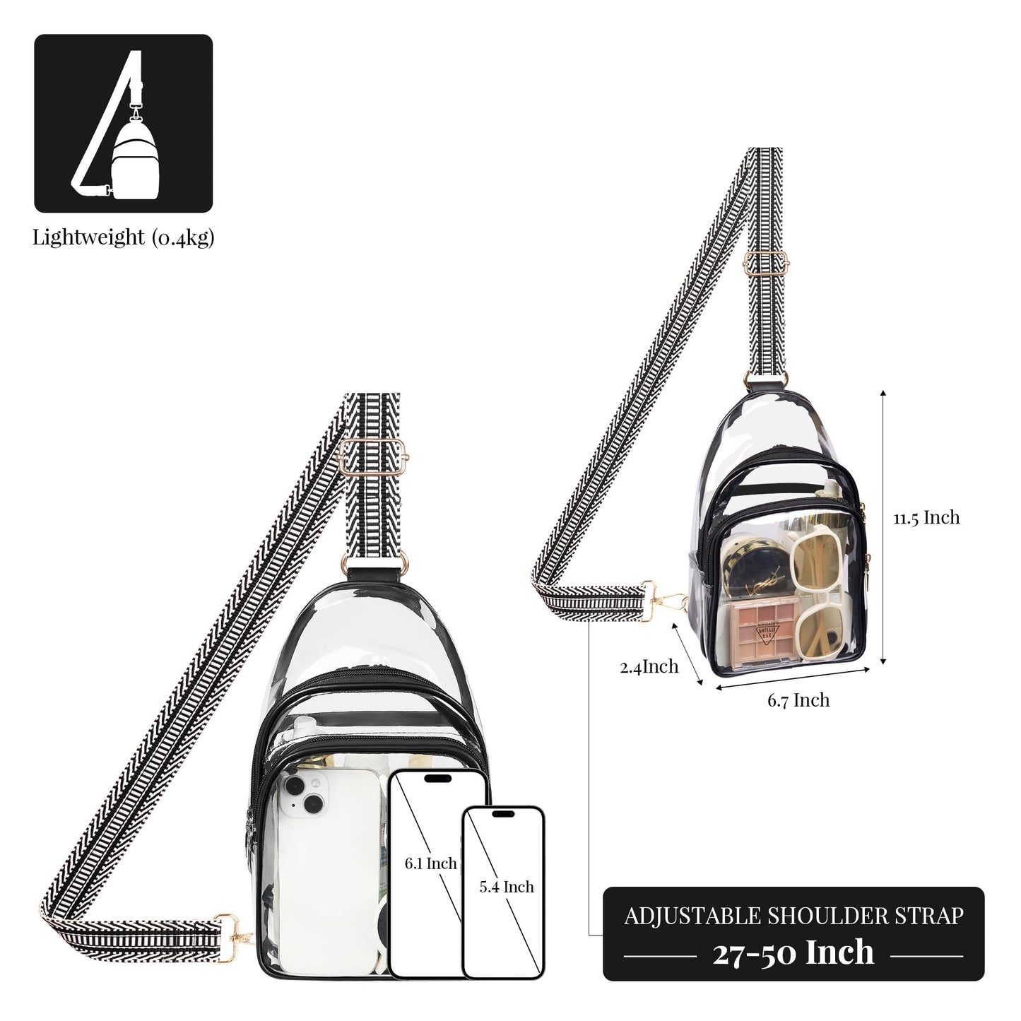 Clear Bag Stadium Approved Crossbody Sling Bag Fanny Pack Backpack Purse for Women Men for Sport Events