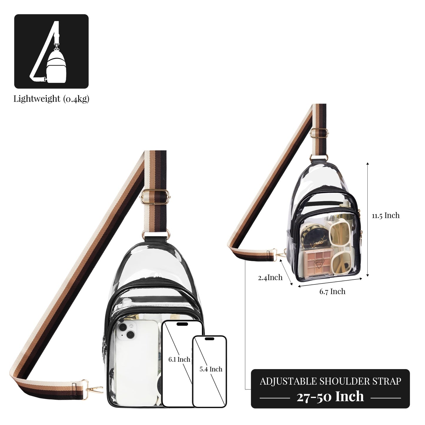 Clear Bag Stadium Approved Crossbody Sling Bag Fanny Pack Backpack Purse for Women Men for Sport Events