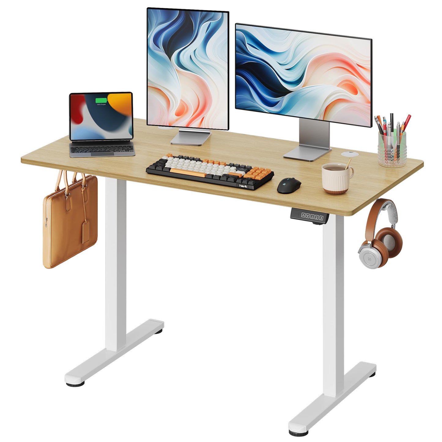 DEVAISE 48 X 24 Inches Electric Standing Desk,Height Adjustable Stand up Desk for Home Office, Ergonomic Sit to Stand Desk with Phone Holder,White