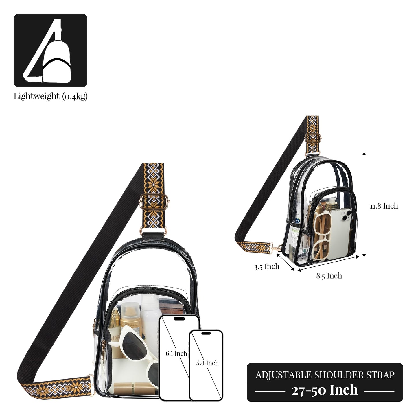 Clear Bag Stadium Approved Crossbody Sling Bag Fanny Pack Backpack Purse for Women Men for Sport Events