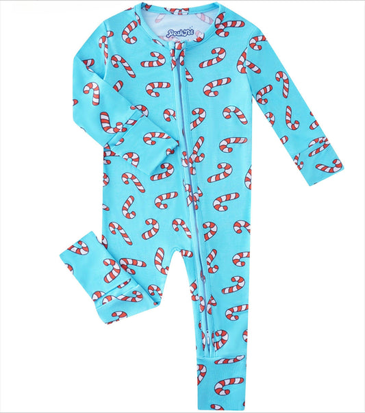 PoshTOT Candy Cane Bamboo Baby Convertible Zippy Romper